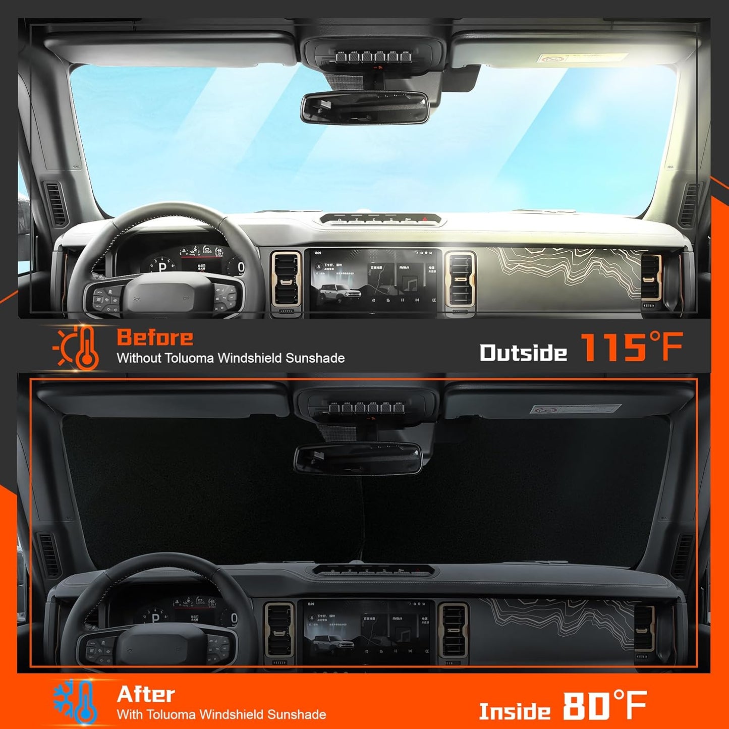 Custom Fit Windshield Sun Shade for Kia Sorento 2021-2025 - Full Coverage, 210T Reflective Fabric, Double-Layer Design - Blocks 99% UV Rays, Keeps Car Cool, Easy to Install and Store
