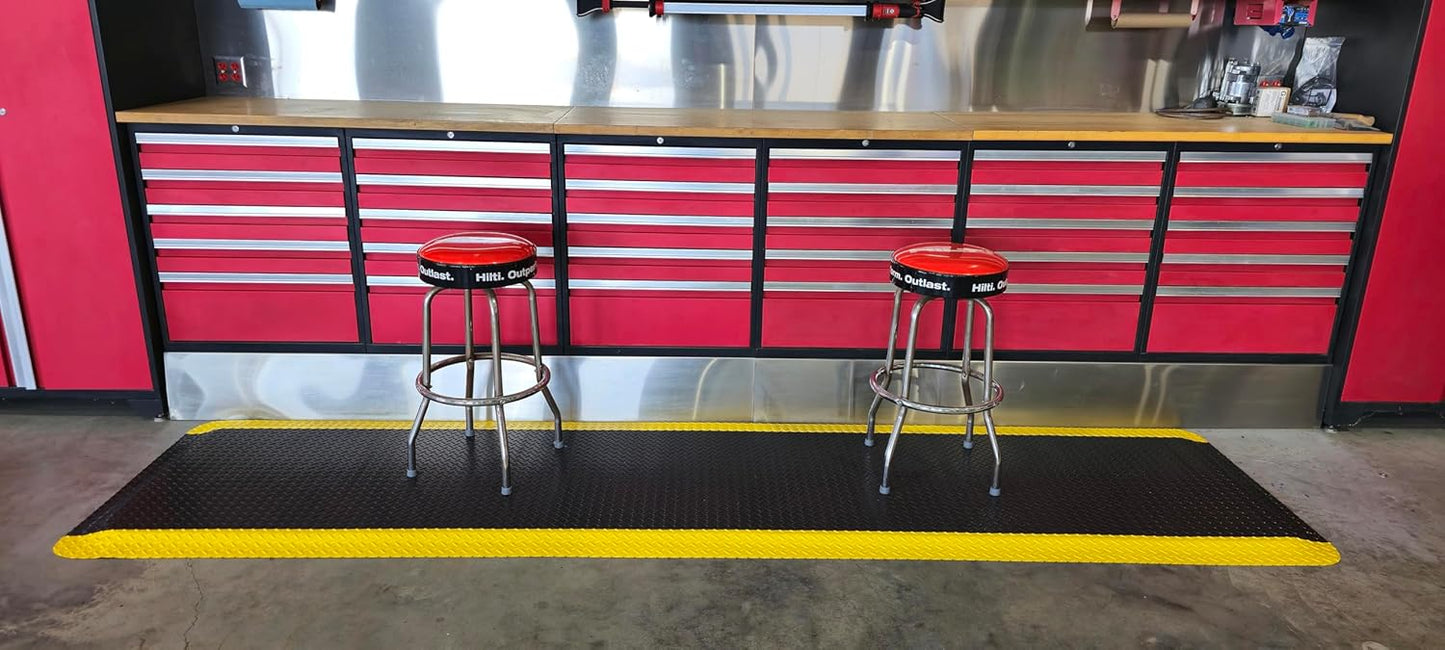 Rhino Mats, American Classic Diamond Anti-Fatigue Mats, Industrial Ergonomic Comfort Standing Mat for Work, Home, Garage, Office, Kitchen or Anywhere (Black/Yellow 1" Thick, 2 FT. x 25 FT.)