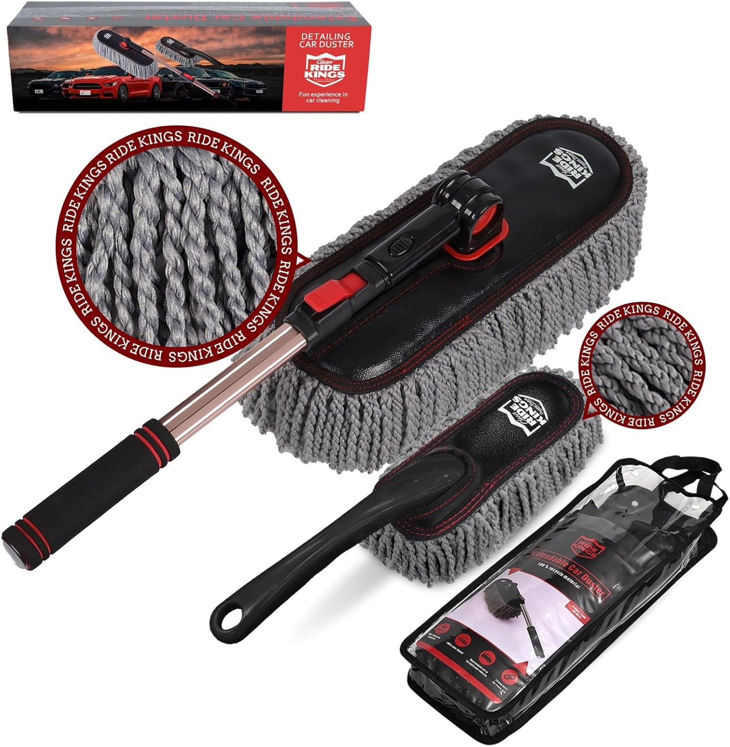 Car Duster Set,Car Duster Exterior Scratch Free with Extendable Handle,Large and Small Car Brushes Remove Dust for Cars and Trucks,Microfiber Car Interior Brush