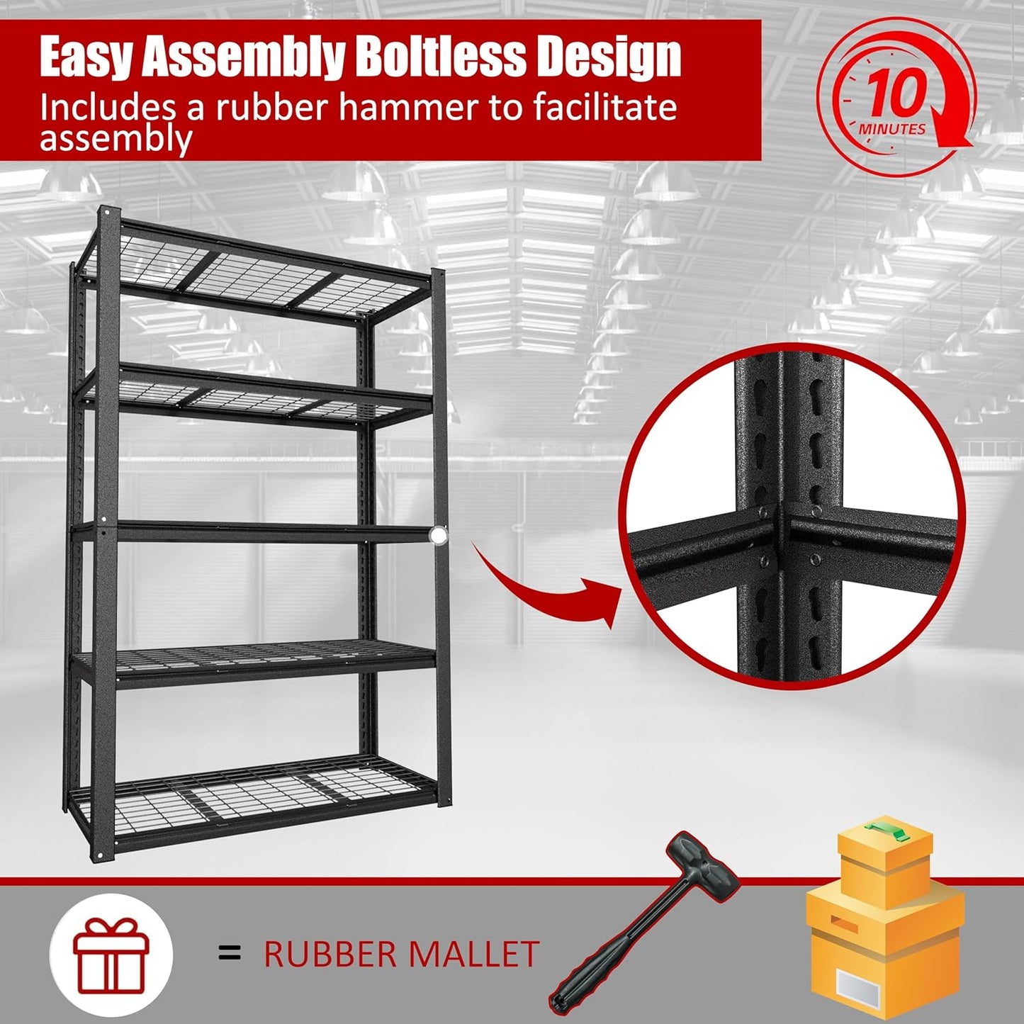 MUPATER 48" W x 20" D x 72" H Metal Storage Shelves, Garage Shelving Unit, Standing Utility Shelf Racks, 5 Tier Shelves and Adjustable Shelves for Garage Kitchen Warehouse