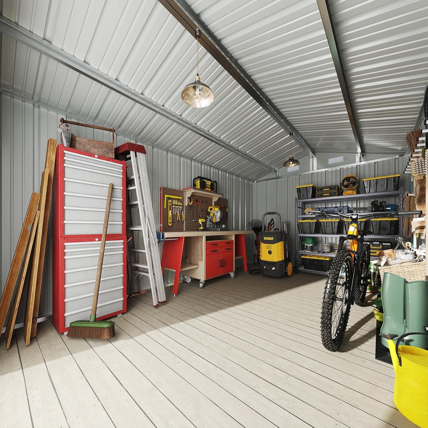 Aoxun 10x8.5 FT Outdoor Storage Shed Garden Metal Shed with Lockable Door Outdoor Large Shed for Tool, Garbage Can, Bike, Mower, Brown