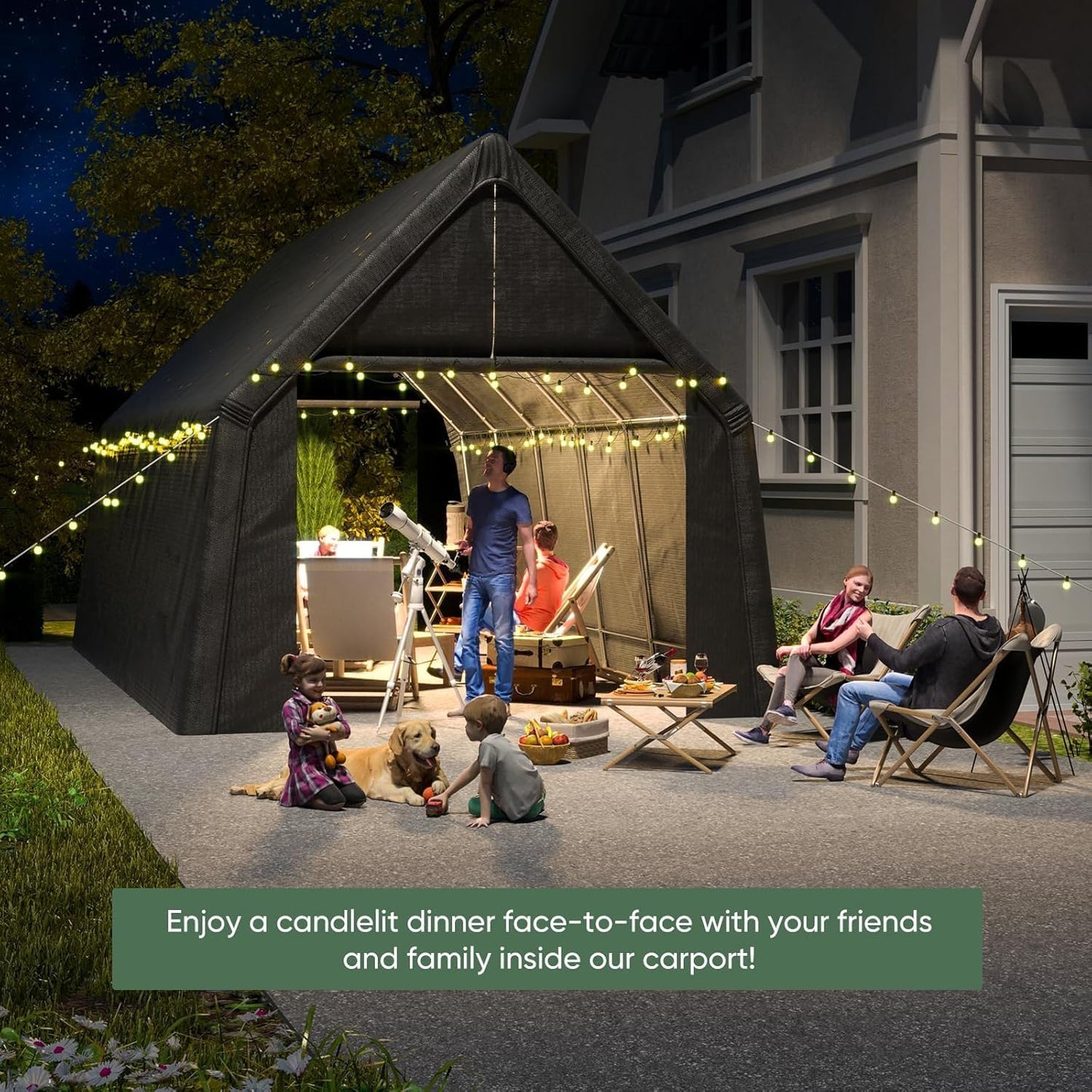 13 x 24 FT Carport, Heavy Duty Car Port Outdoor UV Garage with 2 Roll up Doors, Waterproof Carport Canopy Multi-Functional Shelter for RV, SUV,Truck, Boat, Motorcycle Bike