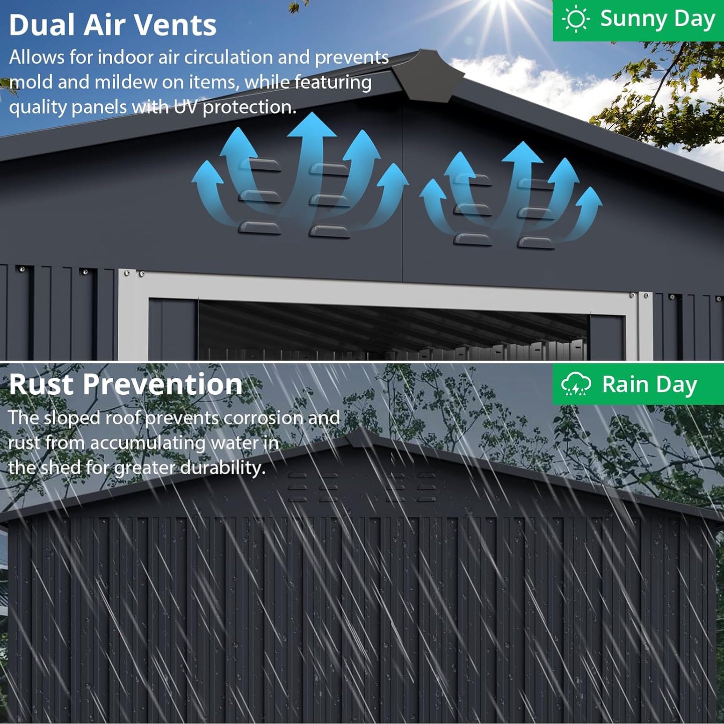 Outdoor Storage Shed 8 x 12 Ft, Outdoor Tool Metal Shed with Lockable Door, Air Vents and Sloping Roof, Metal Aluminum Waterproof Tool Sheds for Yard, Garden, Patio, Garage, Lawn, Gray