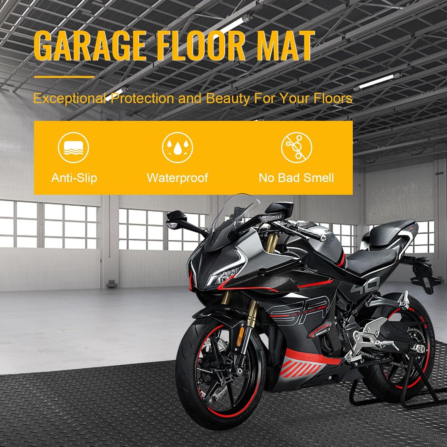 4x6 FT Garage Floor Mat, 2 Rolls 2.8mm Thickened Flooring Roll 48 sqft Diamond Plate PVC Rubber Trailer Mat, Non-Slip Floor Mat for Garage, Motorcycle, Trailer, Pickup Truck, Black