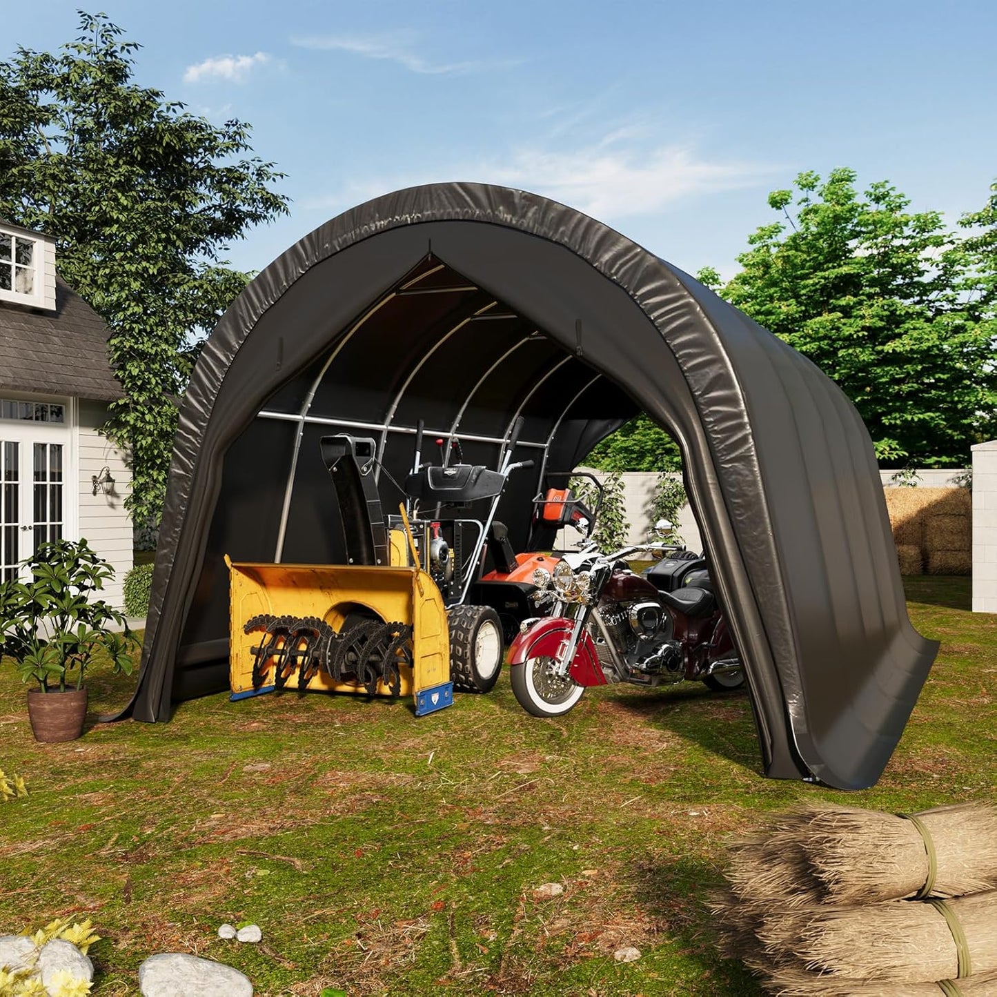 EROMMY Carport 10 x 20 FT Heavy Duty, Portable Garage with All-Steel Metal Frame and Round Style Roof, Anti-Snow Car Canopy Outdoor Storage Shelter for Car, Truck, Boat