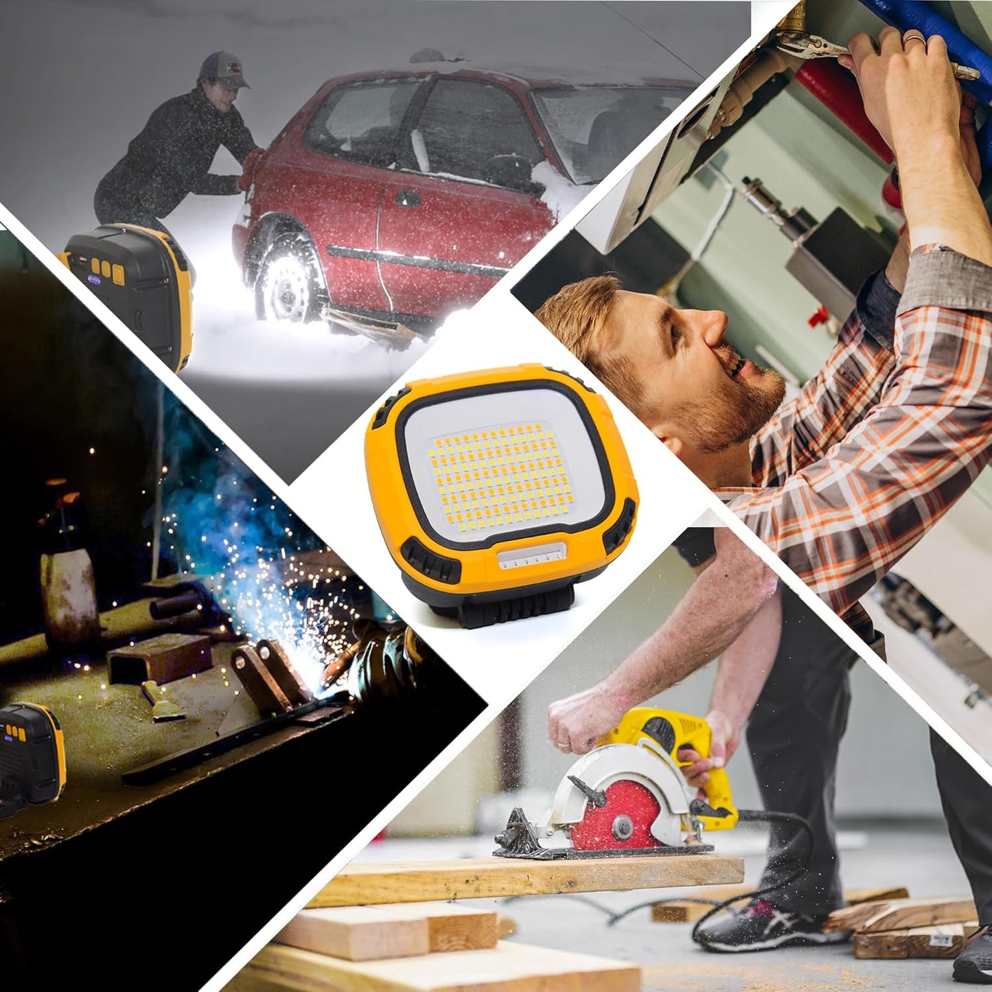 1Pack 5000LM Magnetic LED Work Light Rechargeable, 4-Level Brightness & 4-Tone Lighting, 50W Battery Powered Shop Light with USB Charging, IP65 Waterproof for Camping, Outdoor, Car Repairs, Emergency