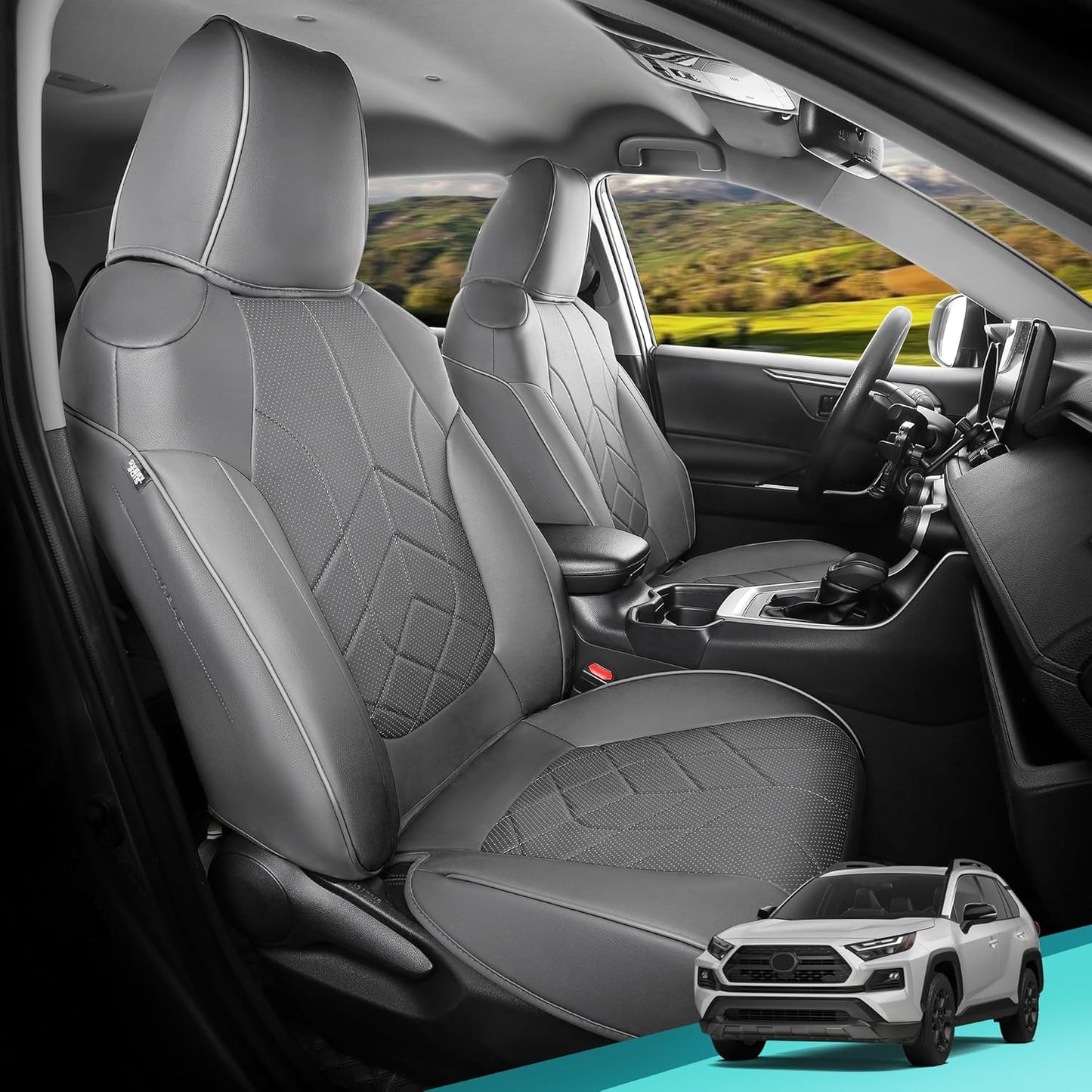 for Toyota RAV4 Seat Covers 2019 2020 2021 2022 2023 2024 2025 RAV 4 LE XLE Limited XLE Premium (Gas not for Hybrid) - Custom Leather Car Seat Covers Full Set - BlackGrey