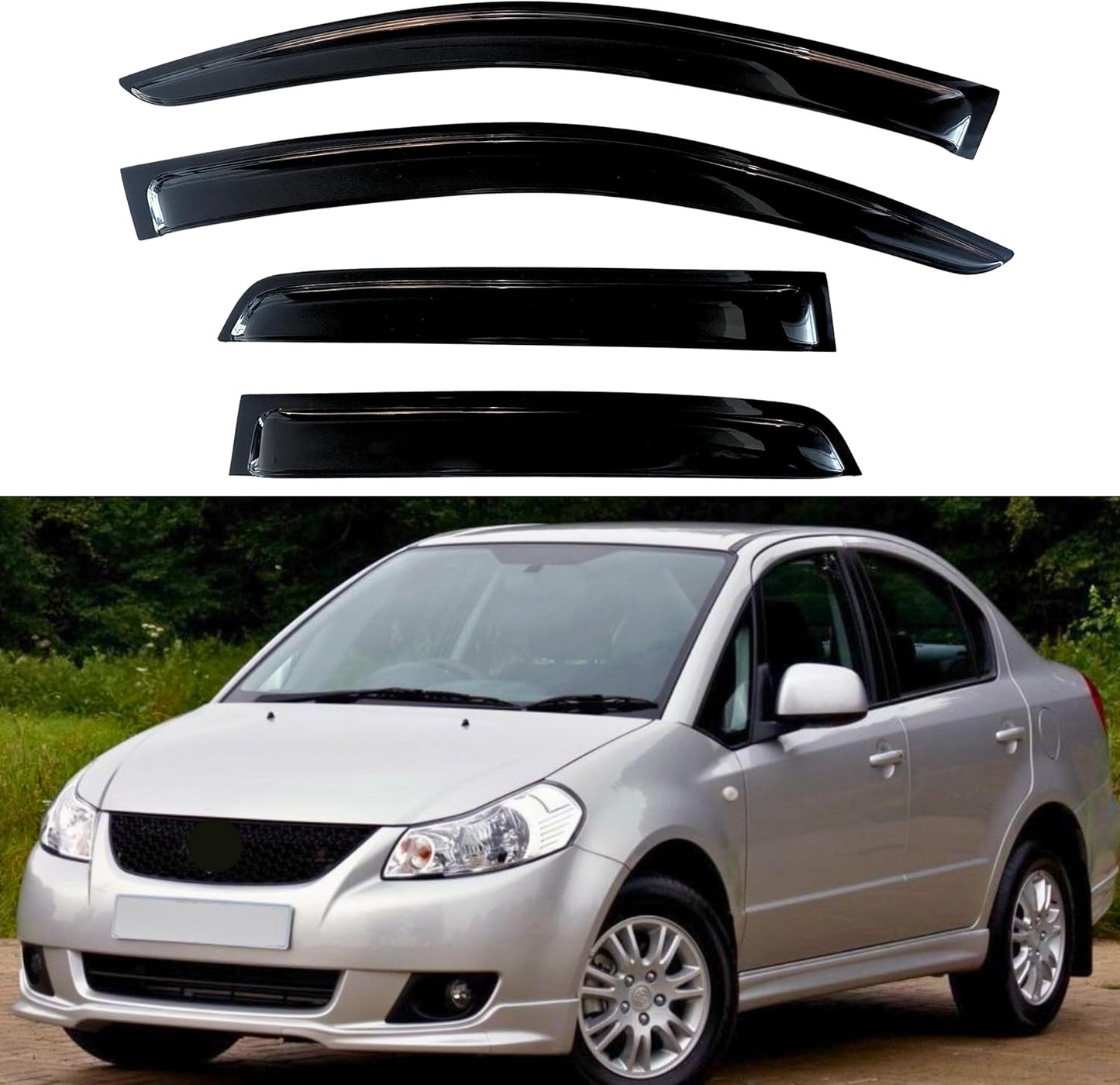 KPY Window Visor Compatible with Suzuki SX4 Sedan 2008-2010, Rain Guard Window Vent Deflectors Tape-On Style, 2008 2009 2010 (Sedan Only)