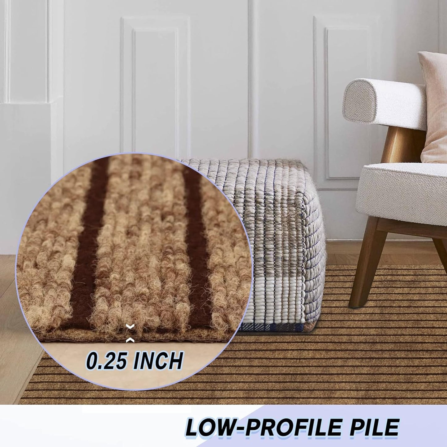 Custom Size Backed Non-Slip Area Rugs Runner, Easy Clean, Waterproof Runner Rugs for Hallway Entryway, Kitchen, Laundry, 2FT x 63FT, Brown Stripe