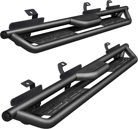 Running Boards Compatible with 2018-2025 Jeep Wrangler JL Unlimited 4 Doors, Carbon Steel Coated Black Truck Side Steps Rails Nerf Bars