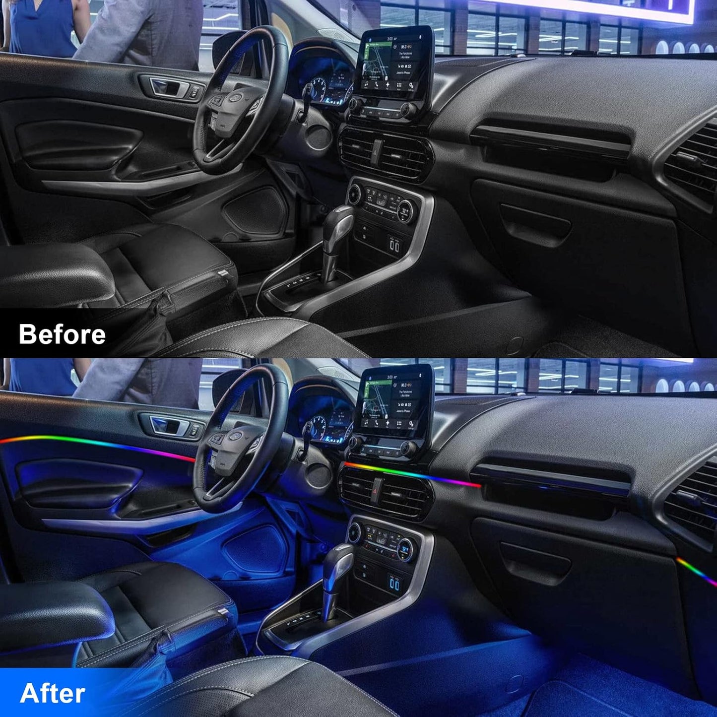 Interior Car LED Strip Lights, Acrylic LED Lights for Car with Wireless APP Dynamic Dreamcolor Chasing 6 in 1 Ambient Lighting Kits, 175 inches 593 LED Sound Active Function Neon Lights