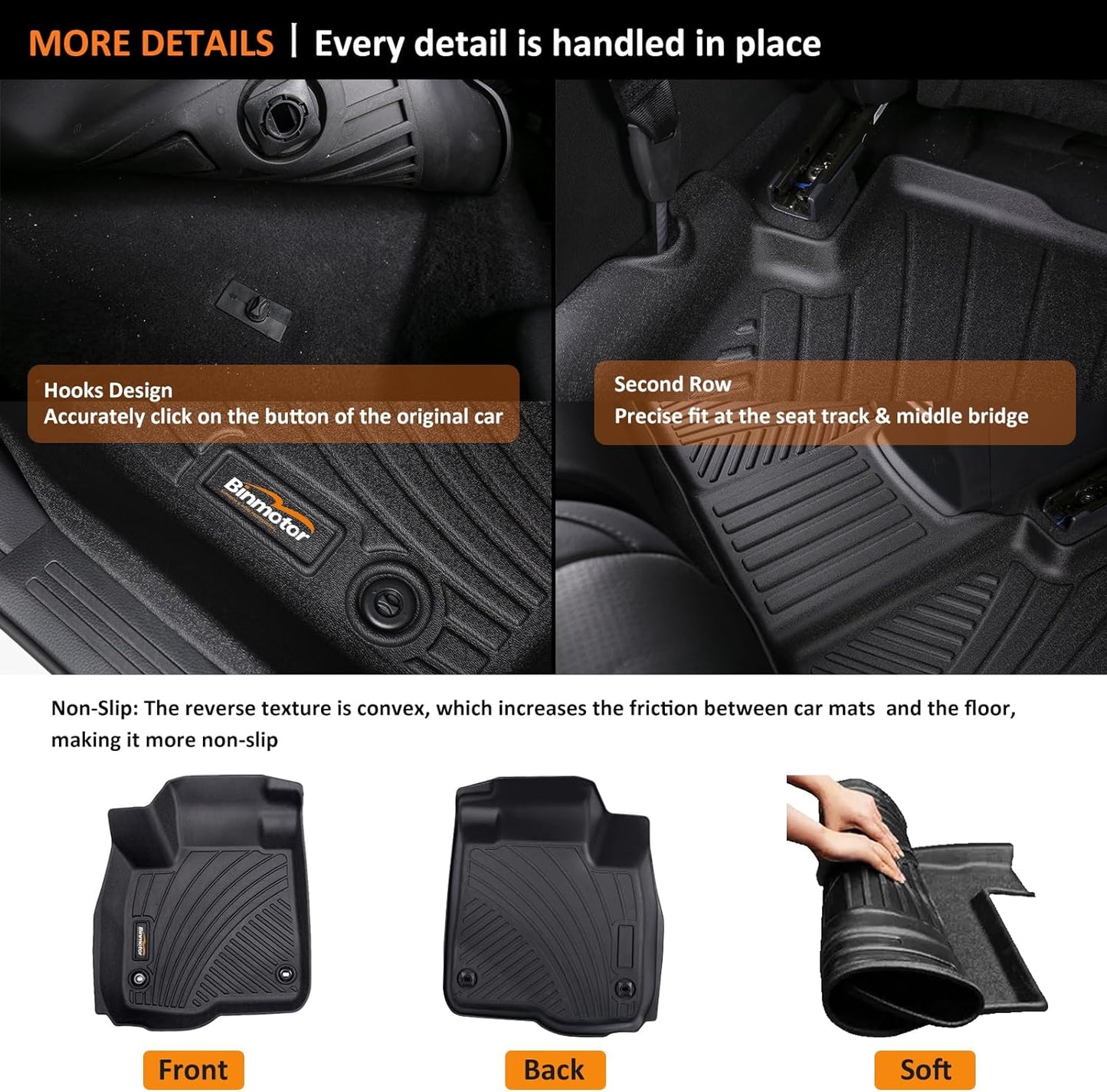 Binmotor-All Weather Floor Mats Cargo Liner Custom Set for Kia Sorento 2021-2025 6/7 Passenger(Not for Hybrid), Heavy Duty TPE Car Floor Liners for Sorento Accessories