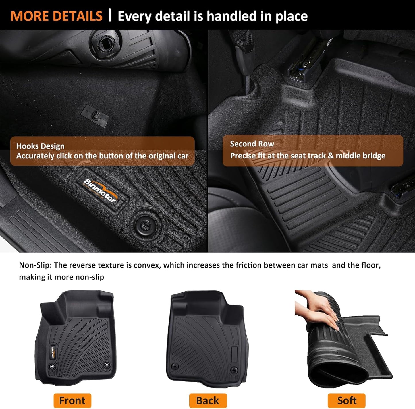 Binmotor-All Weather Floor Mats for Nissan Pathfinder 2022 2023 2024 2025, 8 Passenger, 3 Rows, for Infiniti QX60 7 Passenger, Heavy Duty Car Floor Liners Pathfinder Accessories
