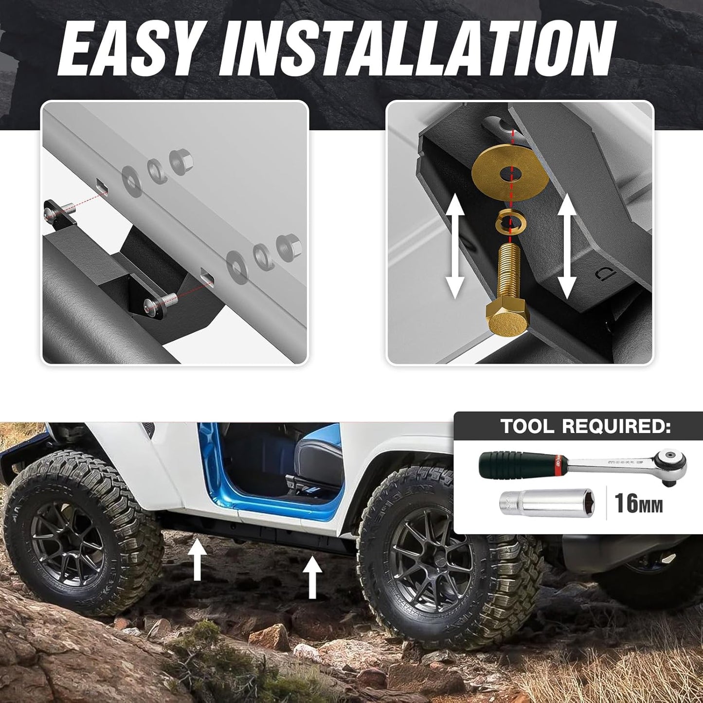 for Jeep JL Running Boards Drop Side Steps Compatible with 2018 2019 2020 2021 2022 2023 2024 2025 Jeep Wrangler JL 2 Doors (Include 4XE Model), Plates Rock Sliders Rails Heavy-Duty Nerf Bars