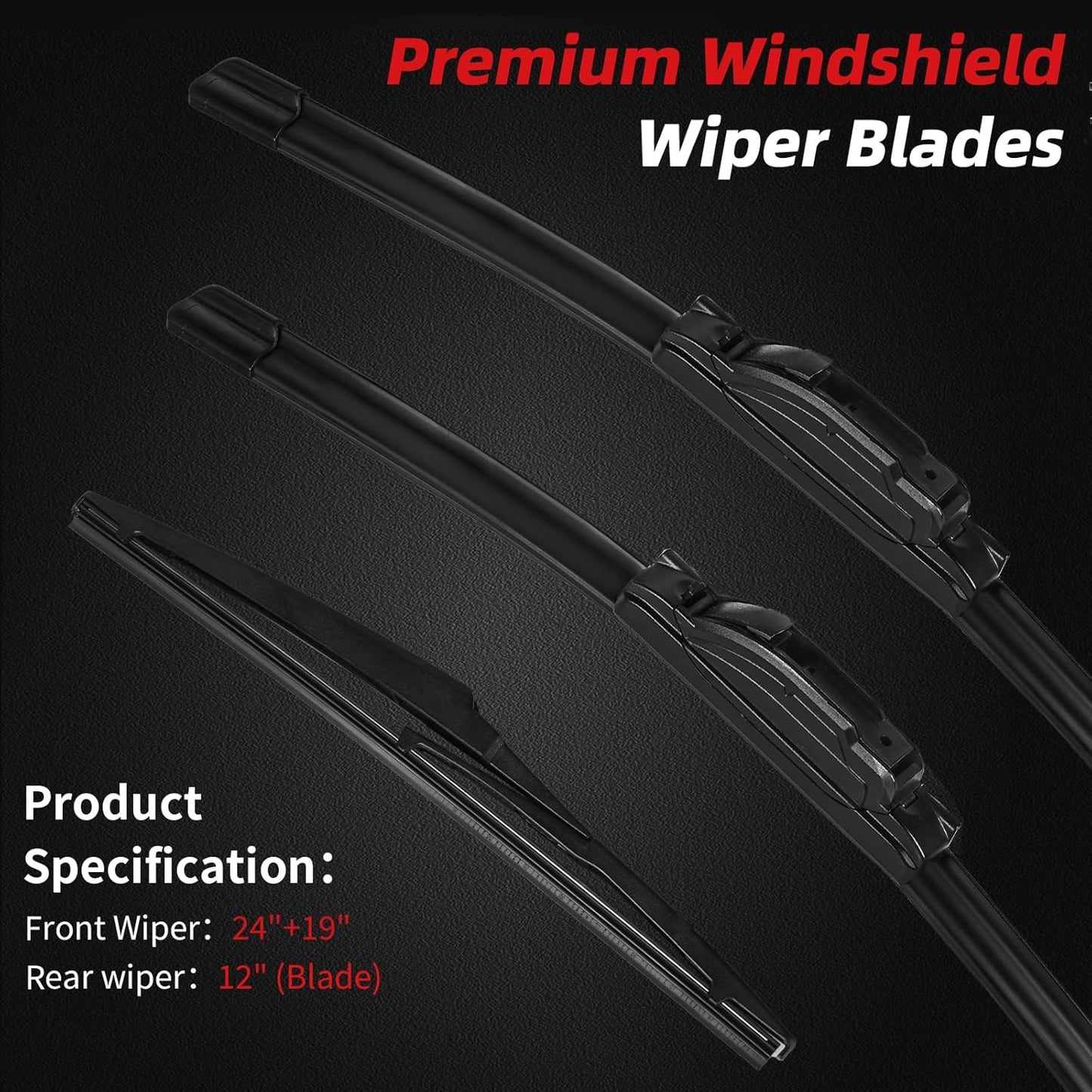 OTUAYAUTO Premium Windshield Wiper Blades - Replacement for Dodge Journey 2009-2020 - Precision Fit, All-Weather Performance, Front and Rear Wiper Blades, J/U Hook - 24"+19"+12" (Pack of 3)
