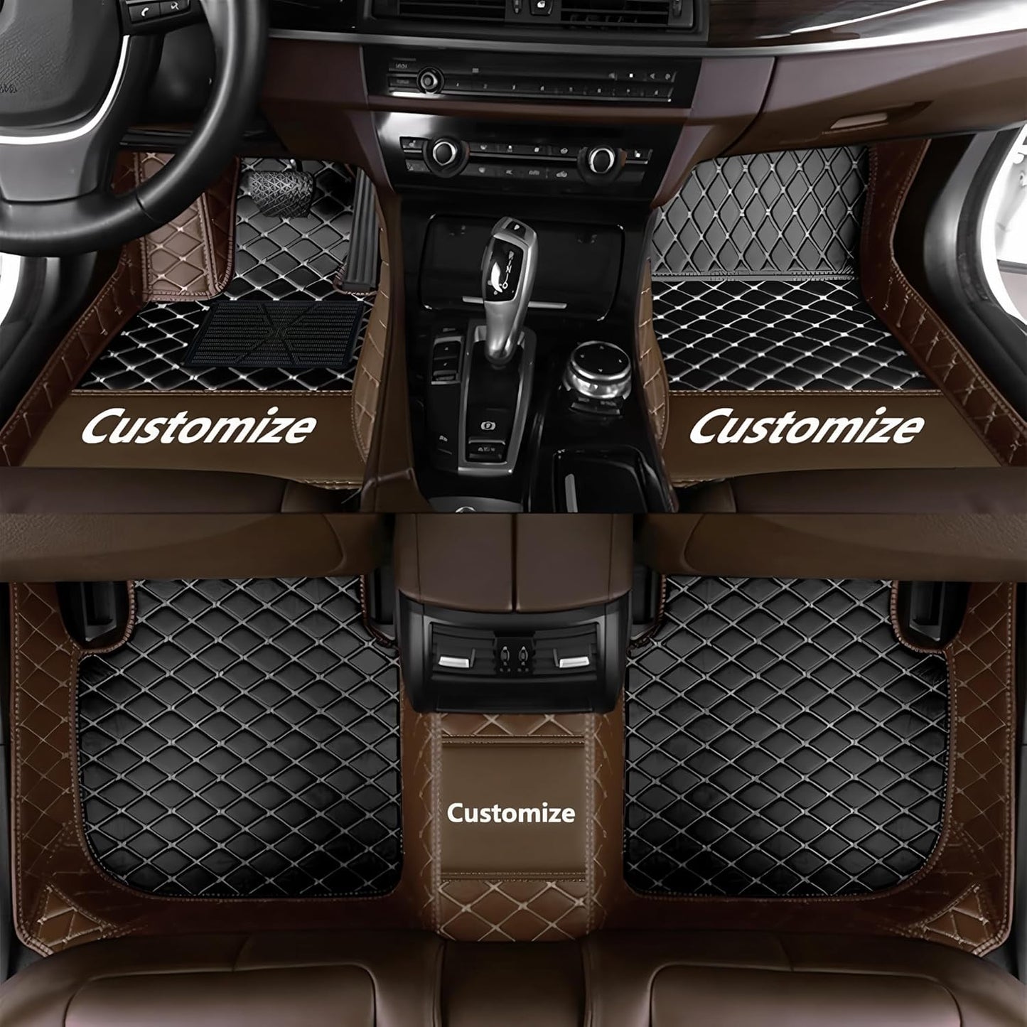 Custom Personalized Floor Mats for Cars，Luxury Full Coverage All Car Floor Mats，Anti-Slip Leather Car Mat Set ，Custom Floor Mats for 99% of Cars, Trucks & SUVs. (Brown and Black)