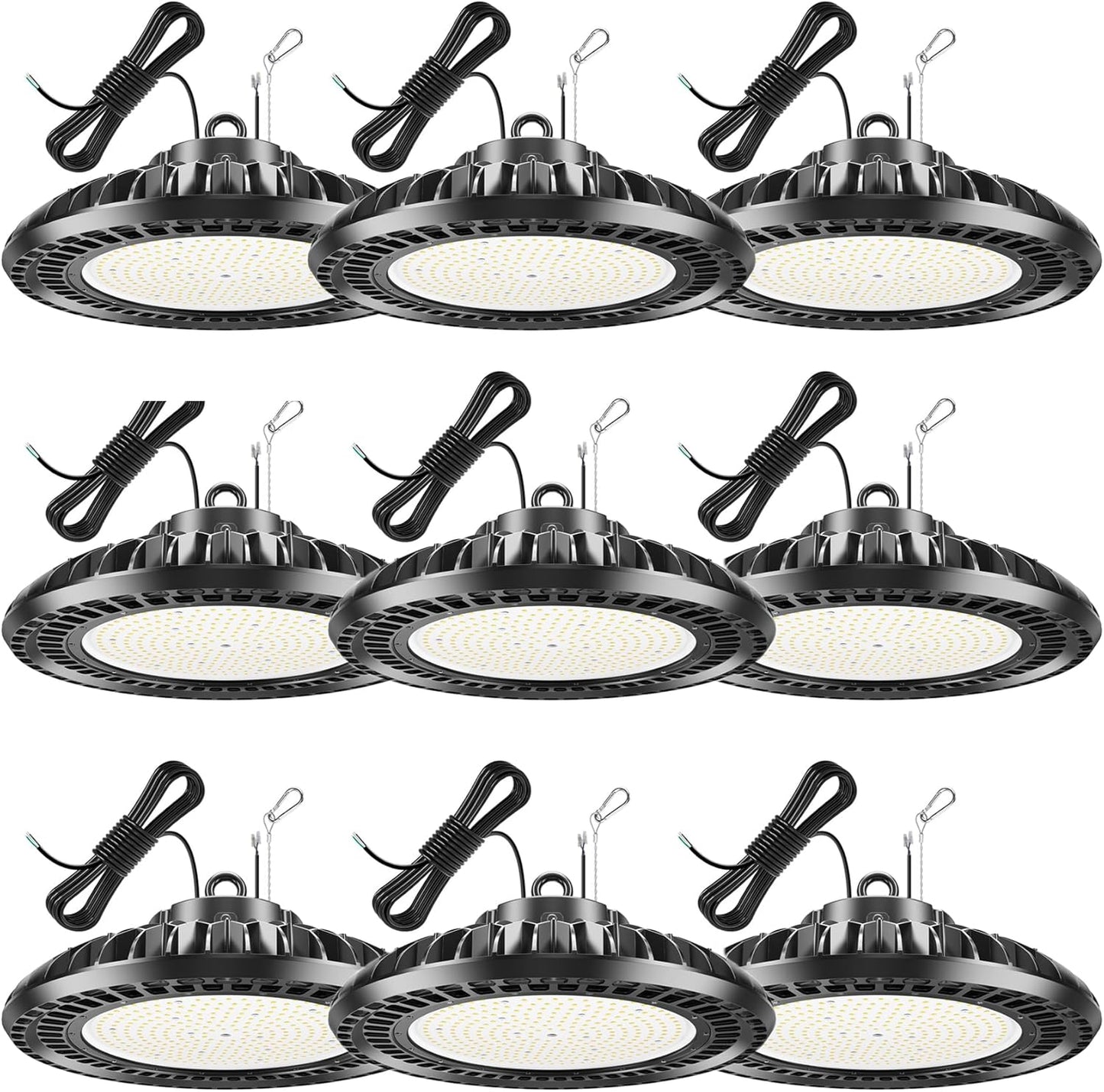 9 Pack 400W LED High Bay Light 56000LM 5000K 120VAC UFO Light IP65 Waterproof Dimmable Commercial Bay Lighting for Workshop|Garage|Factory -ETL&DLC Listed