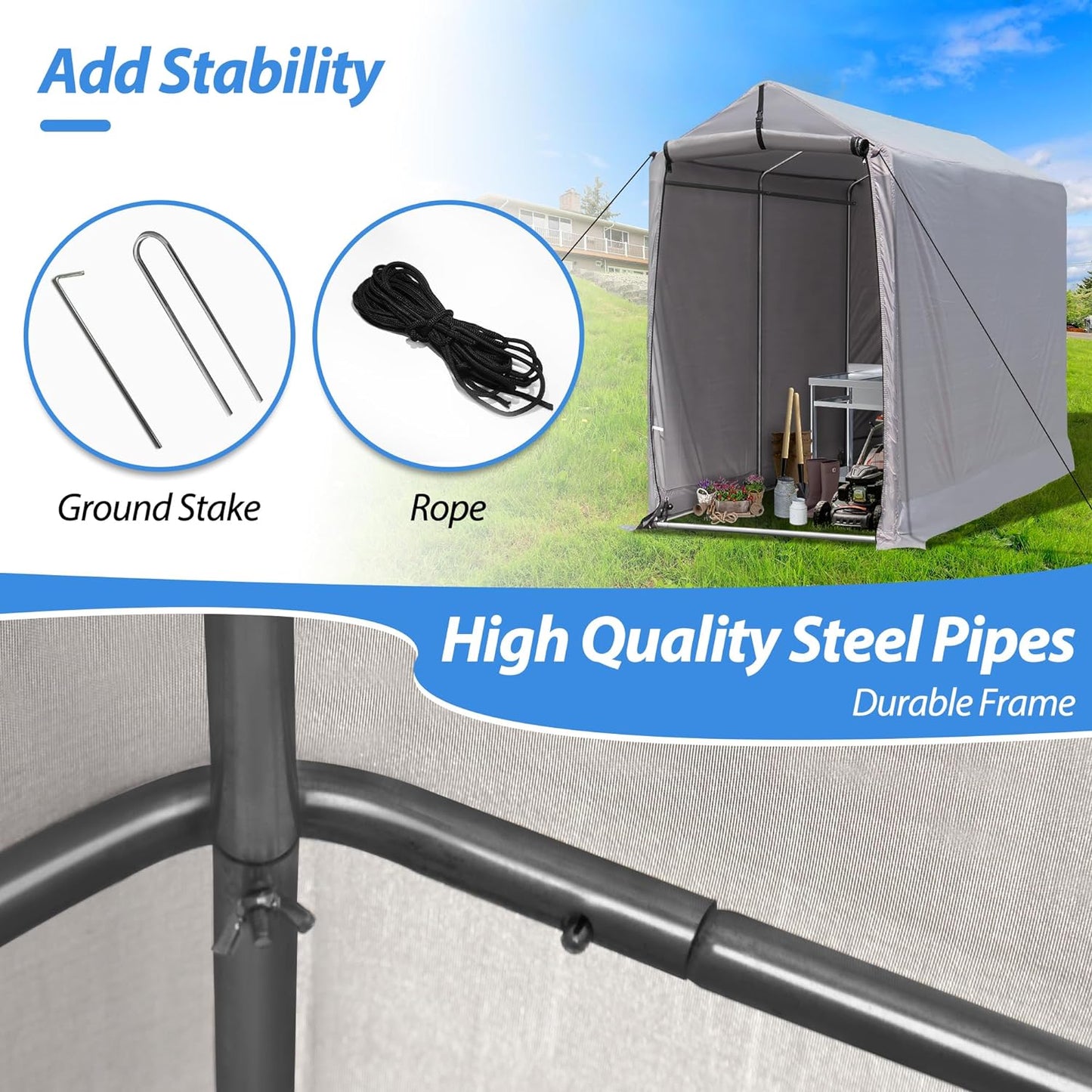 Outdoor Storage Shed 6 x 3Ft Heavy Duty Portable Storage Shelter with Roll-up Zipper Door for Bike, Mower, Garden Storage