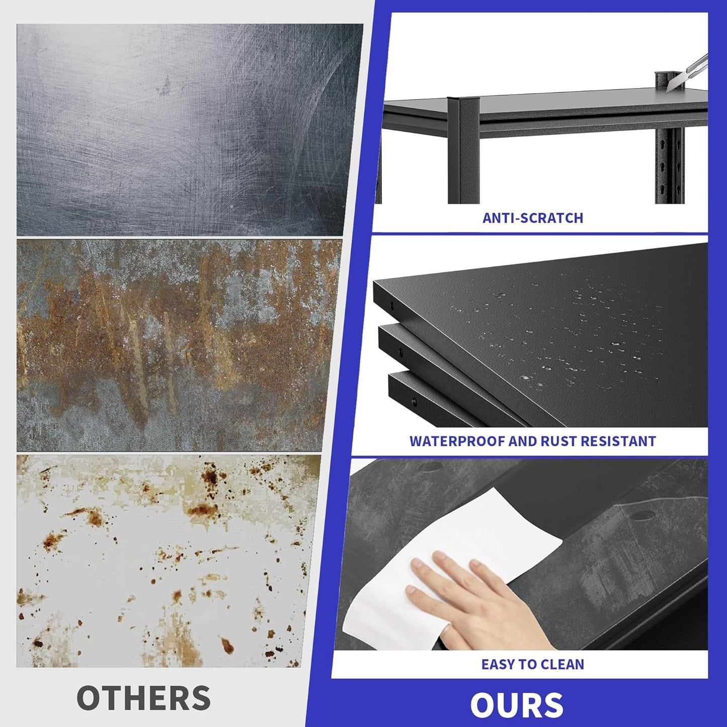 Metal Garage Shelving Unit,78"H Heavy Duty 5-Tier Adjustable Storage Rack,18"D x 48"W x 78"H Steel Shelving,3000 lbs Industrial Shelves for Heavy Tools and Equipment,Ideal for Garage, Basement,Black