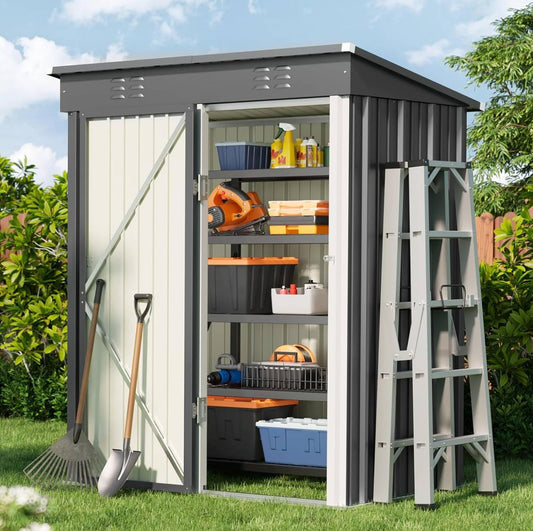 Bealife 5' x 3' Outdoor Storage Shed Clearance, Metal Outdoor Storage Cabinet with Single Lockable Door, Waterproof Tool Shed, Backyard Shed for Garden, Patio and Lawn(Grey)