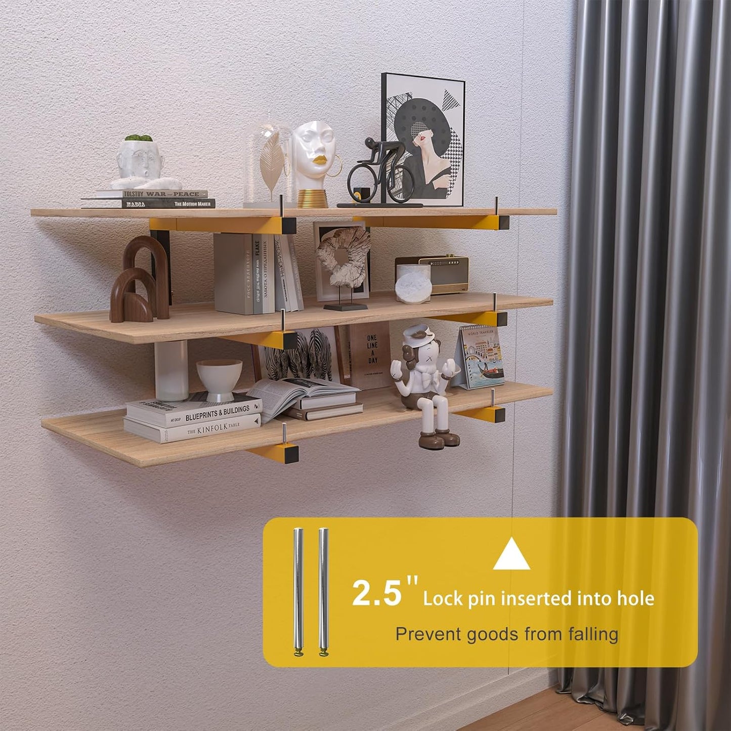 6 PACK Lumber Storage Rack Wall Mount Wood Organizer Storage Racks Heavy Duty Shelf Brackets with 9-Level System 1080 LB Sturdy Folding Garage Wall Shelving, Snowboard Rack for Indoor and Outdoor