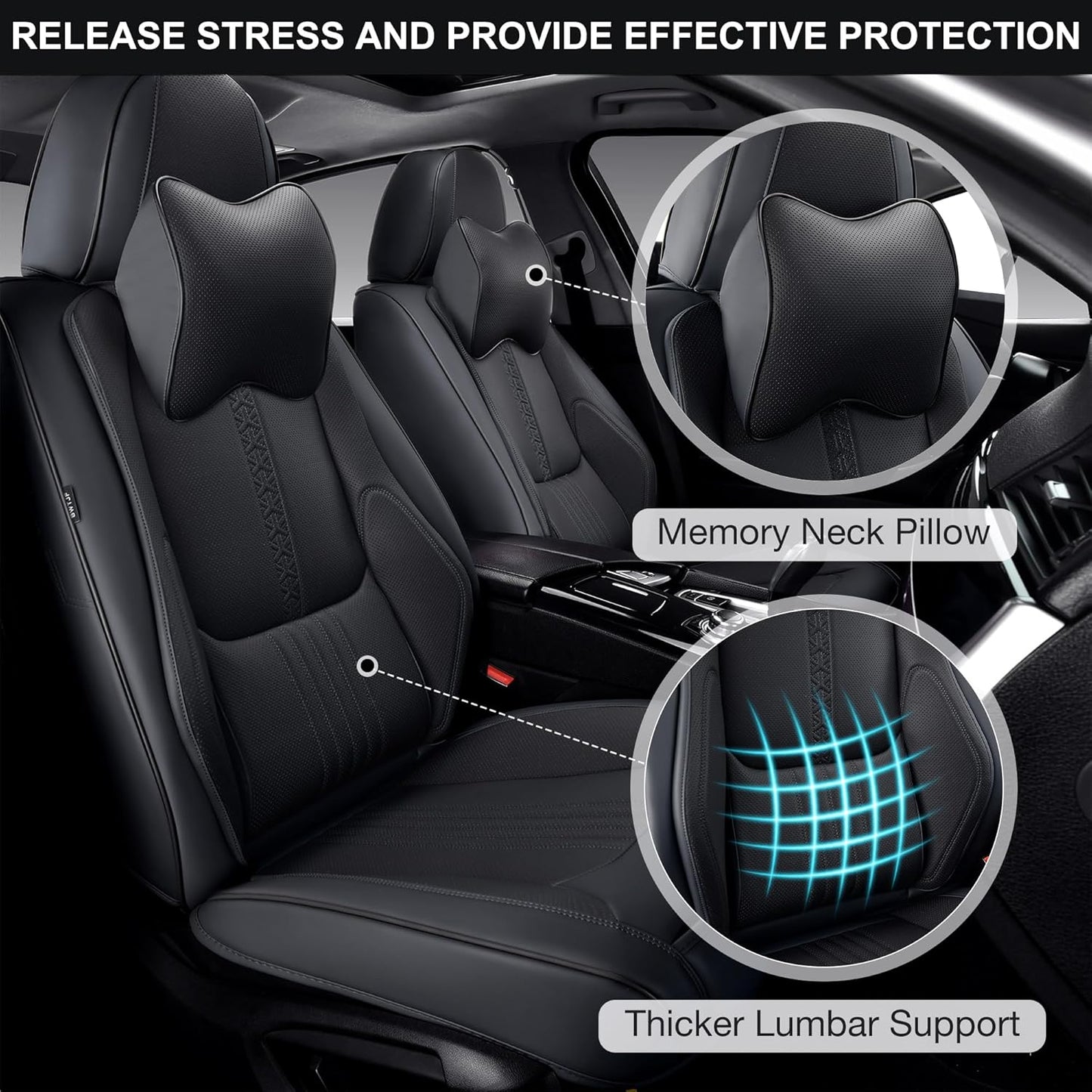 Front Seat Covers, 2 Pieces Universal Seat Covers for Cars, Waterproof Leather Auto Seat Protectors with Head Pillow, Car Seat Cushions Fit for Most Sedans SUV Pick-up Truck, Black