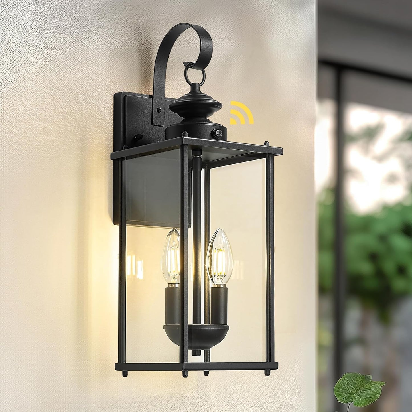 kudos Dusk to Dawn Outdoor Lighting,18.1 inch Light Sensor Porch Lights, Anti-Rust Waterproof Outdoor Wall Light for Patio, Garage, Black with Clear Glass, KDOWL02-BK-L-LC