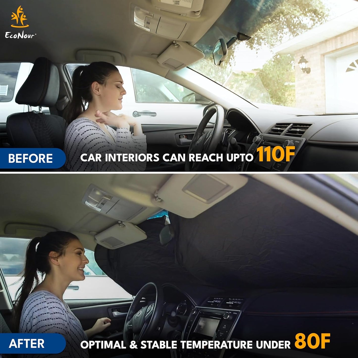 EcoNour Truck Windshield Sun Shade & Sun Block | Sun Shade for Windshield | Automotive Interior Accessories & Truck Window Shades for Heat & UV Protection | X-Large (69" x 35")