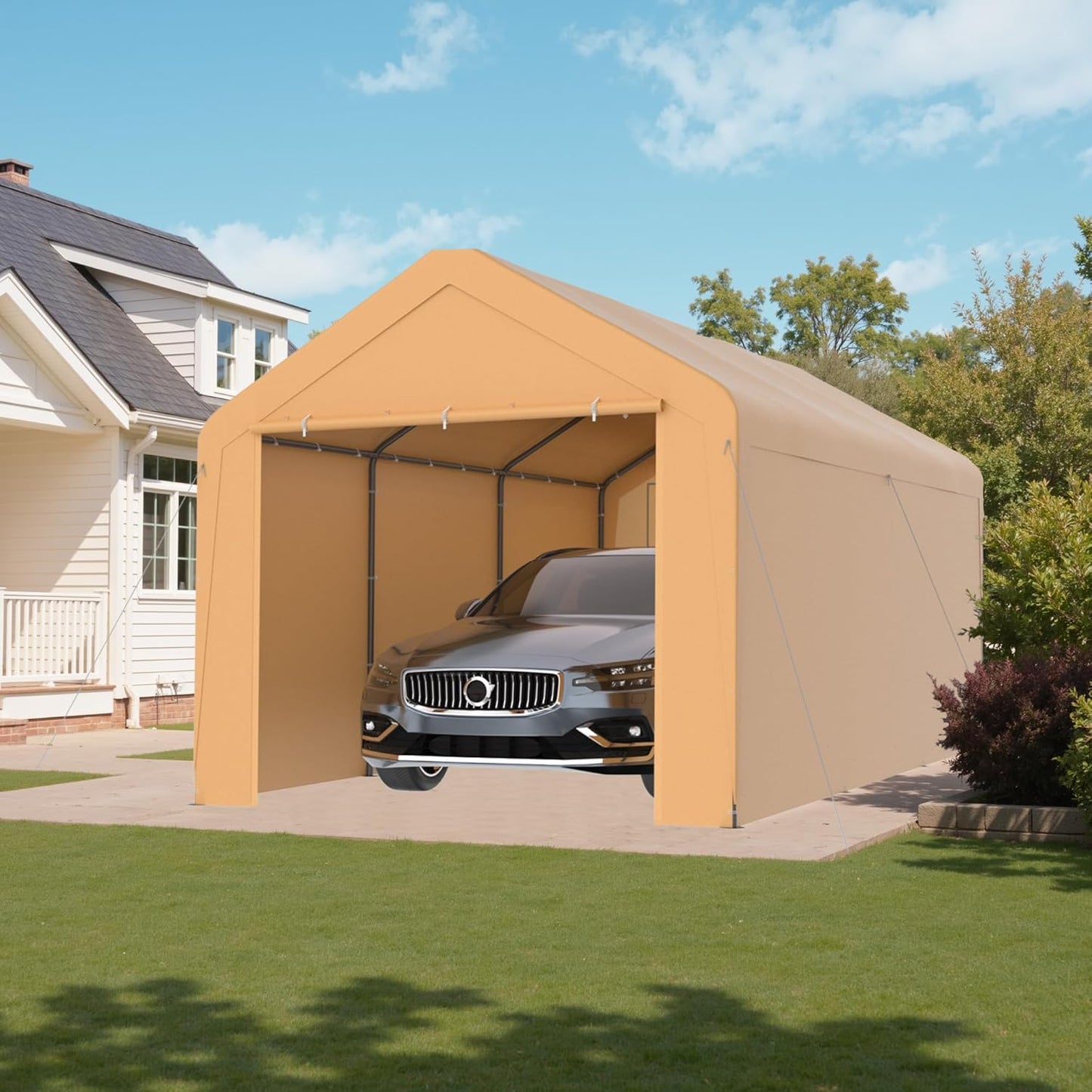 GOJOOASIS 10x20 Carport Heavy Duty Portable Garage Shelter Metal Car Canopy Tent with UV-Resistant & Weatherproof Top Cover for RV & Vehicles (Yellow, 10x20 with sidewalls)