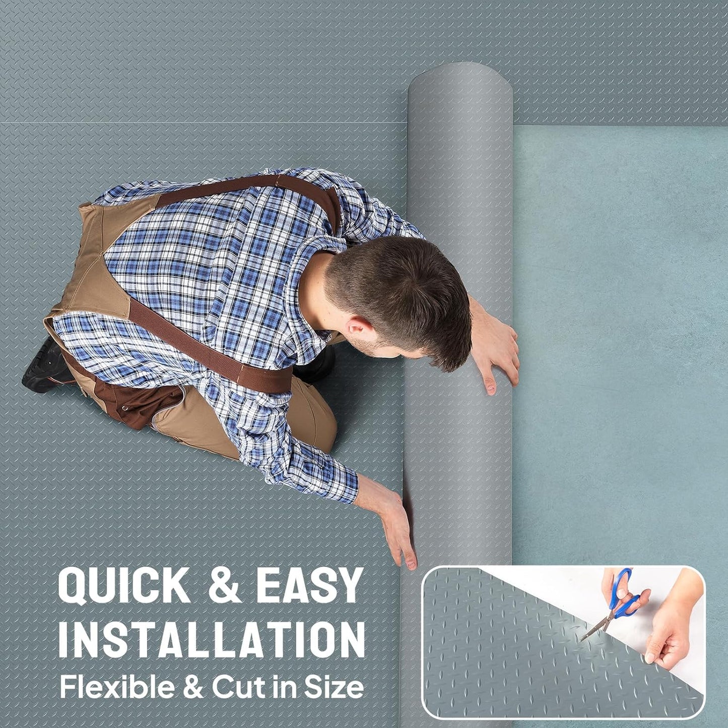 TUFFIOM 7'87'' x 22 FT Garage Floor Mat, Thickened Diamond Plate PVC Garage Mats Flooring Roll for Under Car, Garage Parking Mats for Floor Large SUVs, MPV, Pickup Truck, RV