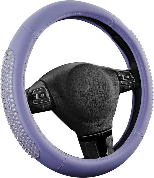 PIC AUTO Gel Particles Steering Wheel Cover, Purple Luxury Leather Car Steering Wheel Protector, Universal Fit 14.5"-15.5" Anti-Slip Car Interior Accessories for Girls & Women