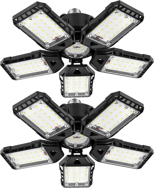 2-Pack LED Garage Lights - 160W, 16000LM 6500K with 5+1 Deformable Panels, Indoor Shop Light, E26/E27 for Garage, Warehouse, Shop, Basement