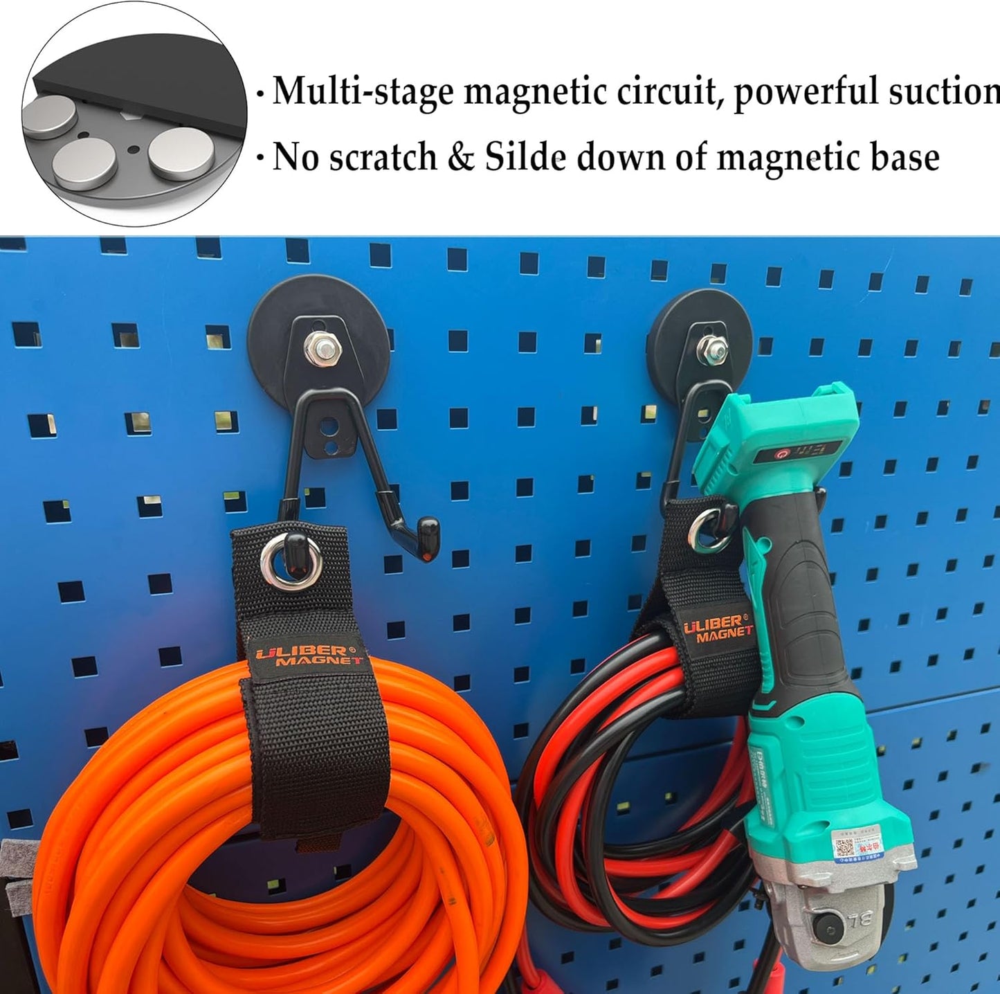 ULIBERMAGNET Heavy Duty Magnetic Garage Hook,6 Pack Strong Large Magnet Hooks for Power Drill,Garden Tools,Hose,Pegboard,Garage, Workshop,Magnetic Storage Hooks for Indoor Outdoor Hanging(Black)