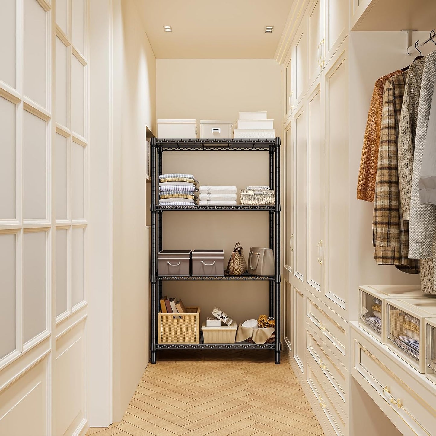 1000 lbs 4 Tier Shelf Metal Storage Shelves Shelving Wire Rack Heavy Duty Closet Organizers for Garage Kitchen Bathroom Laundry Black 15.7" D x 33.5" W x 59.5" H