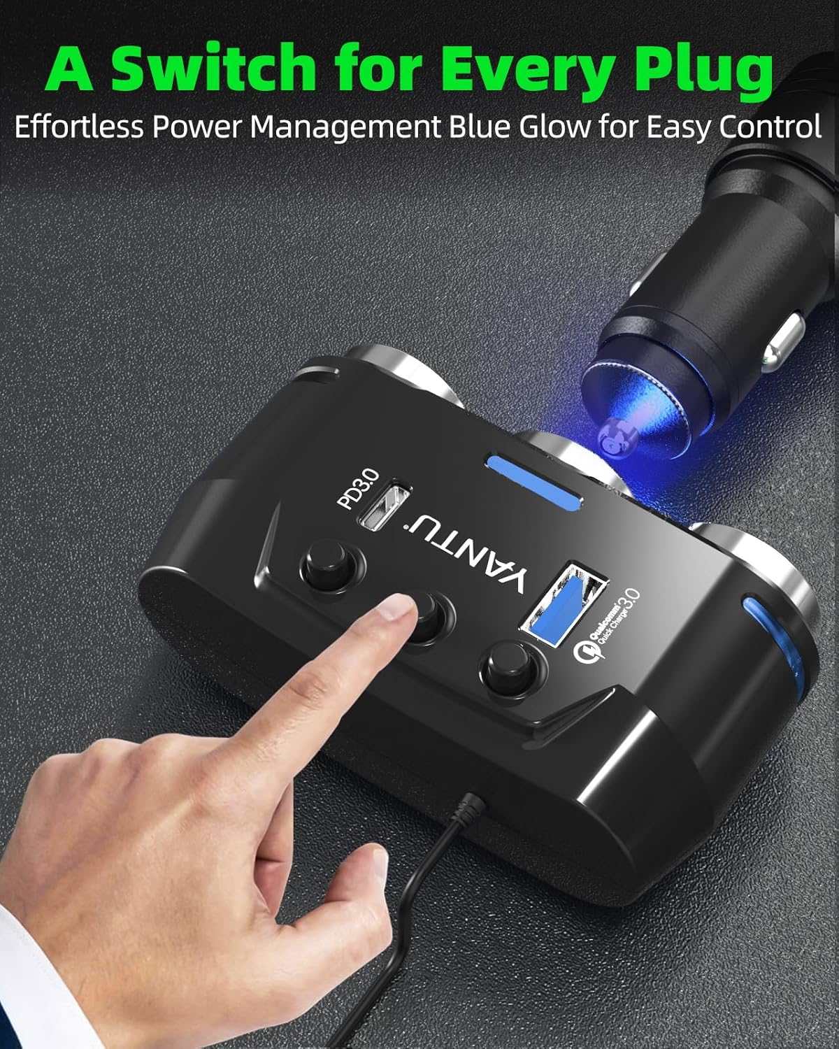 YANTU QC3.0&PD 40W Cigarette Lighter Adapter, 3-Socket 140W Car Cigarette Lighter Splitter with 12v Usb Outlet,Car Charger Adapter with Double/Dual/Usb C Charger Multi Port/Plug Outlet for Car Devices