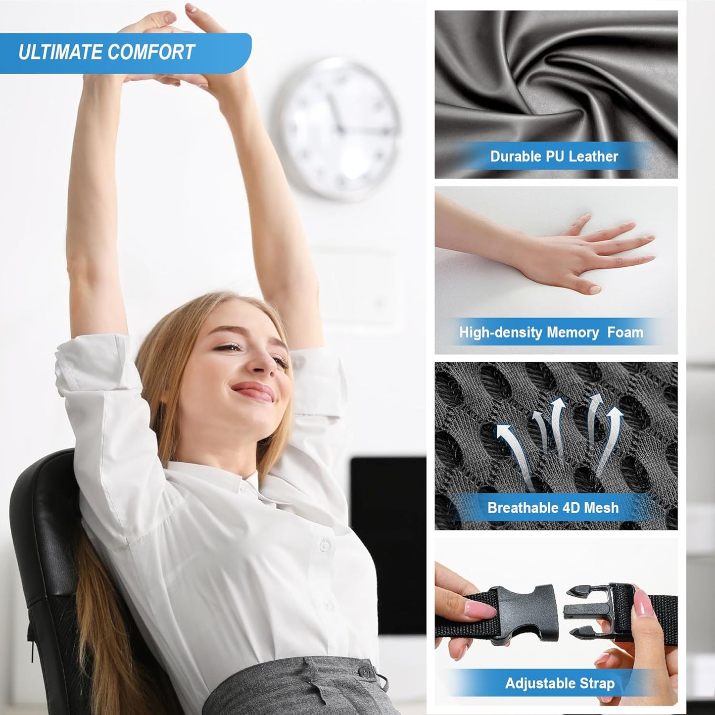 Memory Foam Lumbar Support Cushion Relieves Lower Back Pain Car Seat Office Chair and Wheelchair Back Pillow with Breathable 4D Mesh Black