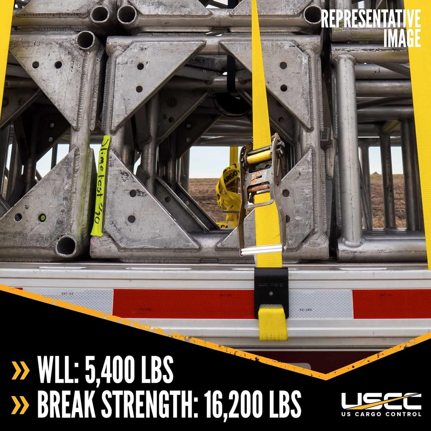 US Cargo Control 4 Inch x 11 Inch Fixed End (2-Pack), Zinc-Coated Ratchet and Black Flat Hook, 5,400 lbs Working Load Limit, 4 Inch Ratchet Strap Fixed Ends for Flatbed Trailers and Trucks