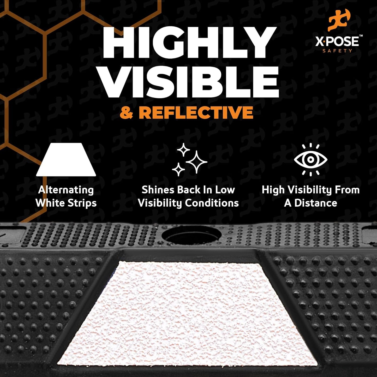 Xpose Safety 72" Heavy Duty Rubber Parking Stopper – Bulk Half Pallet 24 Pack Wheel Blocks for Garage, Driveway, or Ramp – Car Bumper Stop with White Reflective Strips – Removable Floor Mount