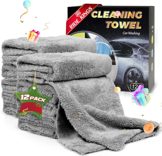 Drying Towels Car Detailing(Coral Fleece) Car Wash Cleaning Towel For Car Exterior and Interior ,Absorbent, Lint-Free, Extra Soft,Reusable and Durable,Microfiber Rags 16in x 16in-Grey 12 Packs
