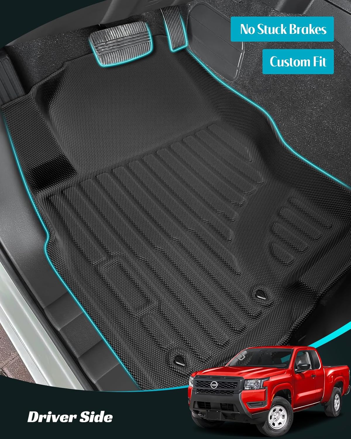 Car Floor Mats for Nissan Frontier 2008-2021 Crew Cab Full Set, All Weather Floor Liners Custom Fit Rubber Mat for Cars, Carpet Protector Truck Accessories for Nissan Frontier 2008-2021, Black