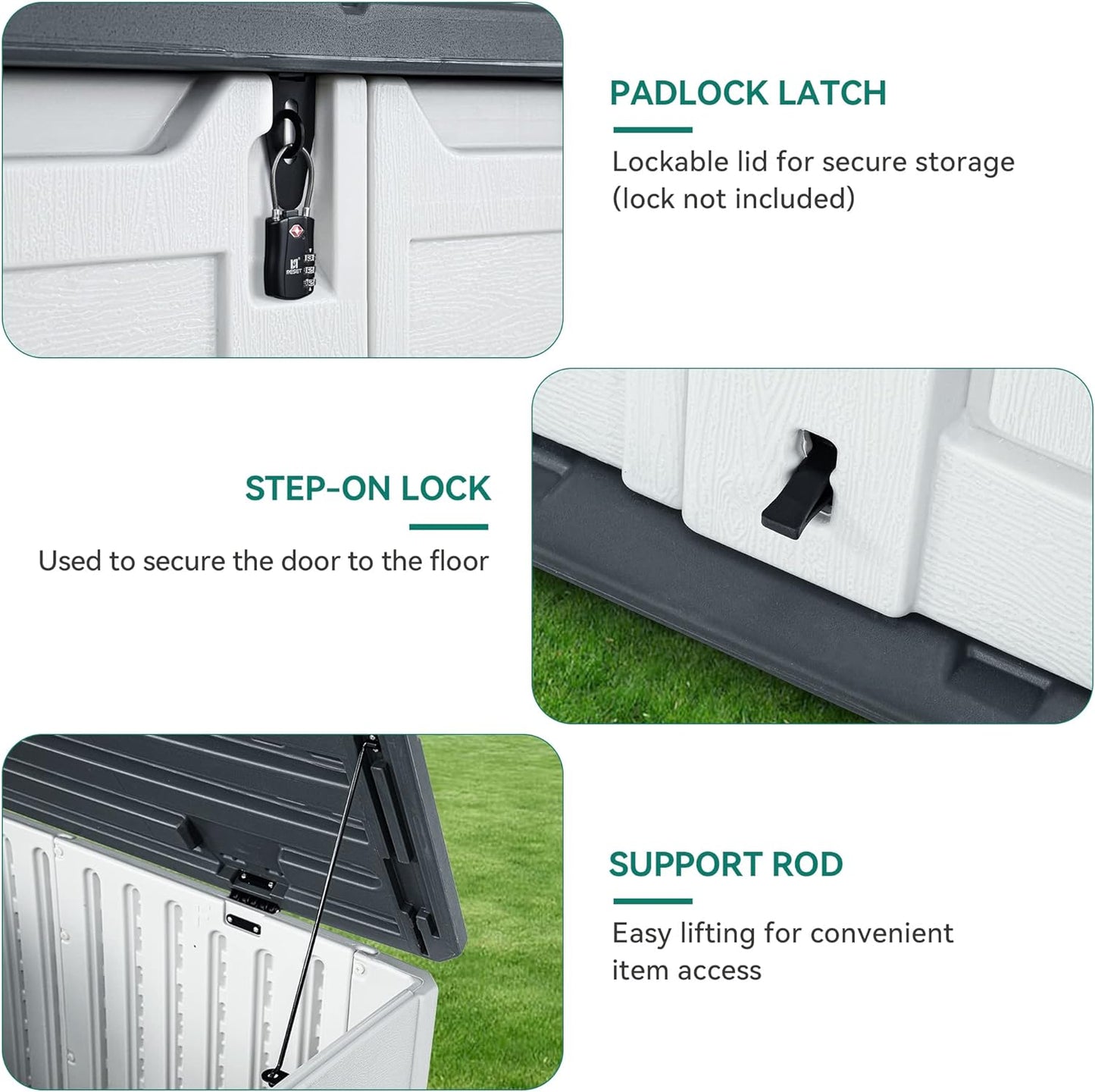 YITAHOME Outdoor Horizontal Storage Sheds w/o Shelf, 35 Cu Ft Lockable Resin Waterproof Shed, Ideal for Garden Tools, Easy to Assemble, Light Gray