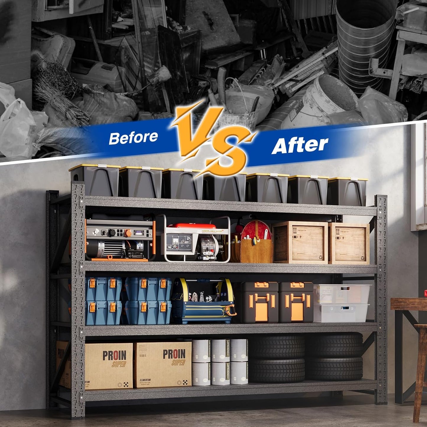 77" W Storage Shelves 9000lbs Garage Metal Shelving Heavy Duty Garage Shelves Adjustable Storage Shelves for Industrial, Factory,(77" W X 24" D X 70" H)