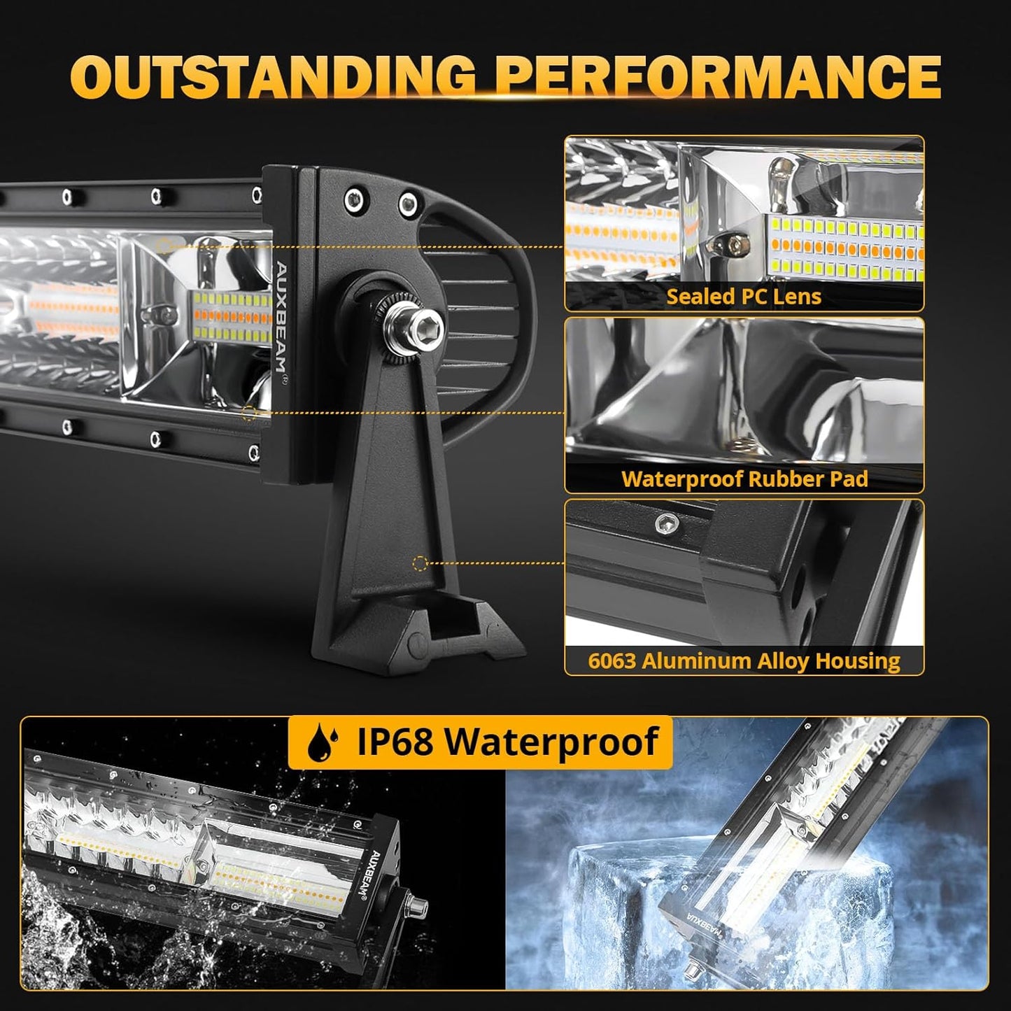 Auxbeam LED Led Light Bar 42 Inch 240W Straight Spot Flood Combo Led Off Road Lights, Amber White Strobe Offroad Fog Light Memory Function Yellow Driving Work Lights for Truck with DT Wiring Hardness