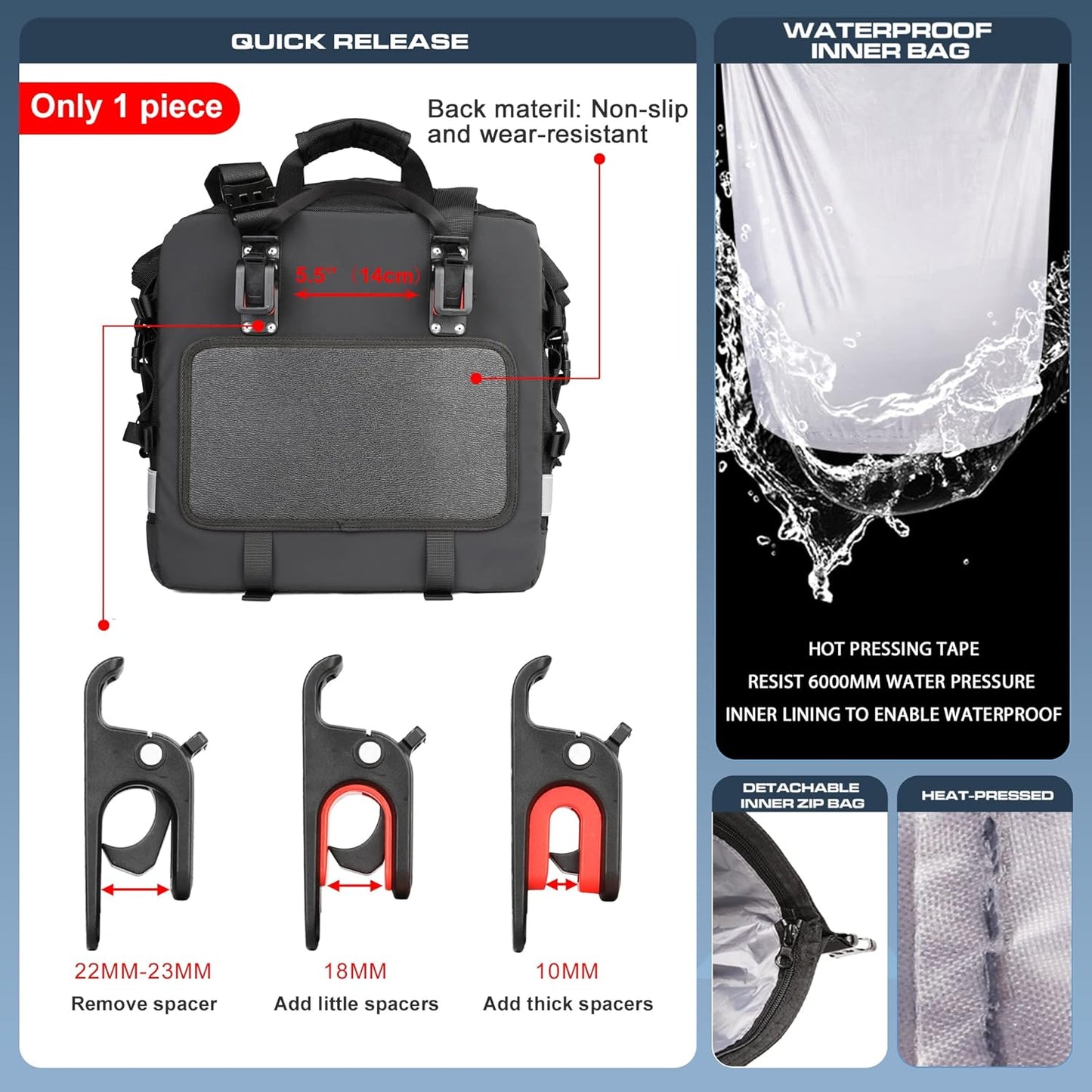 Rhinowalk Motorcycle Saddlebags Waterproof 20-25L Motorcycle Side bag Motorbike Hanging Bags Motorbike Accessories Black,1 pack