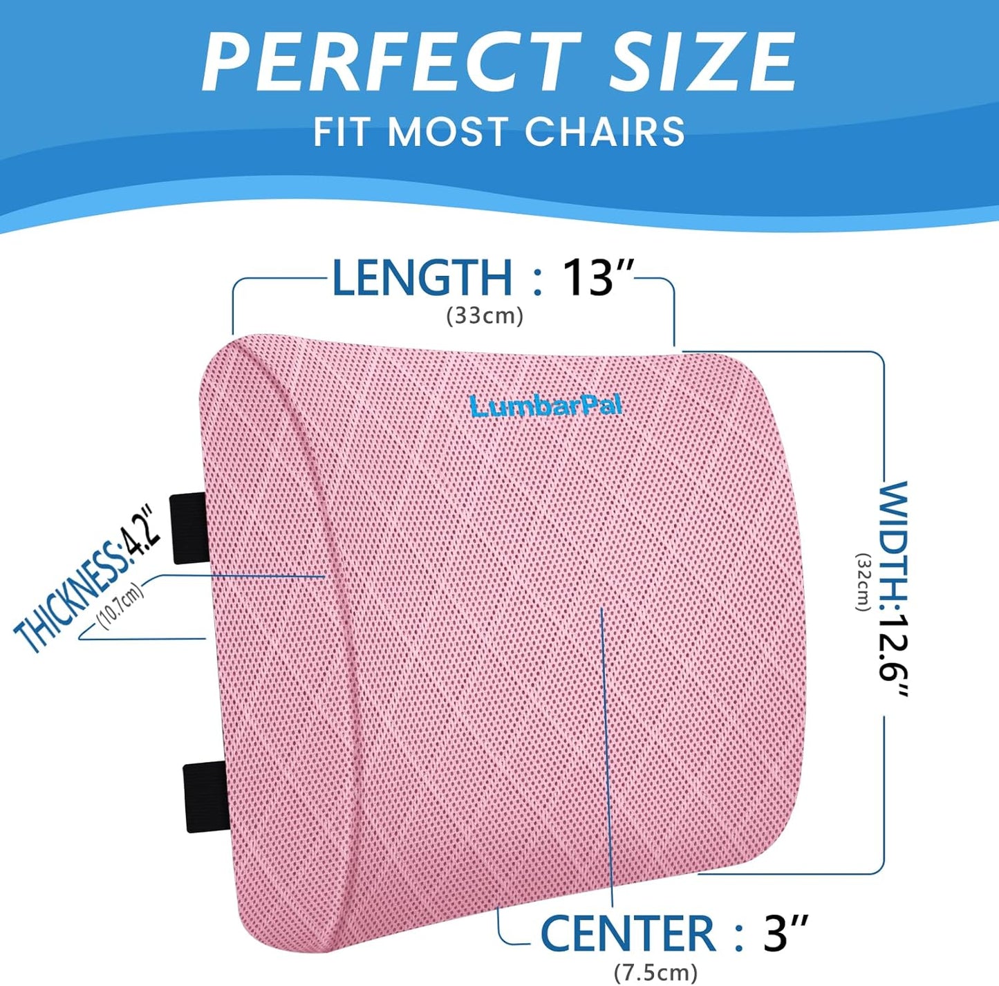 Lumbar Support Pillow for Office Chair Back Support Lumbar Pillow for Car, Gaming, Office Chair - Improve Sitting Posture & Back Pain Relief, Memory Foam, Adjustable Straps, Pink