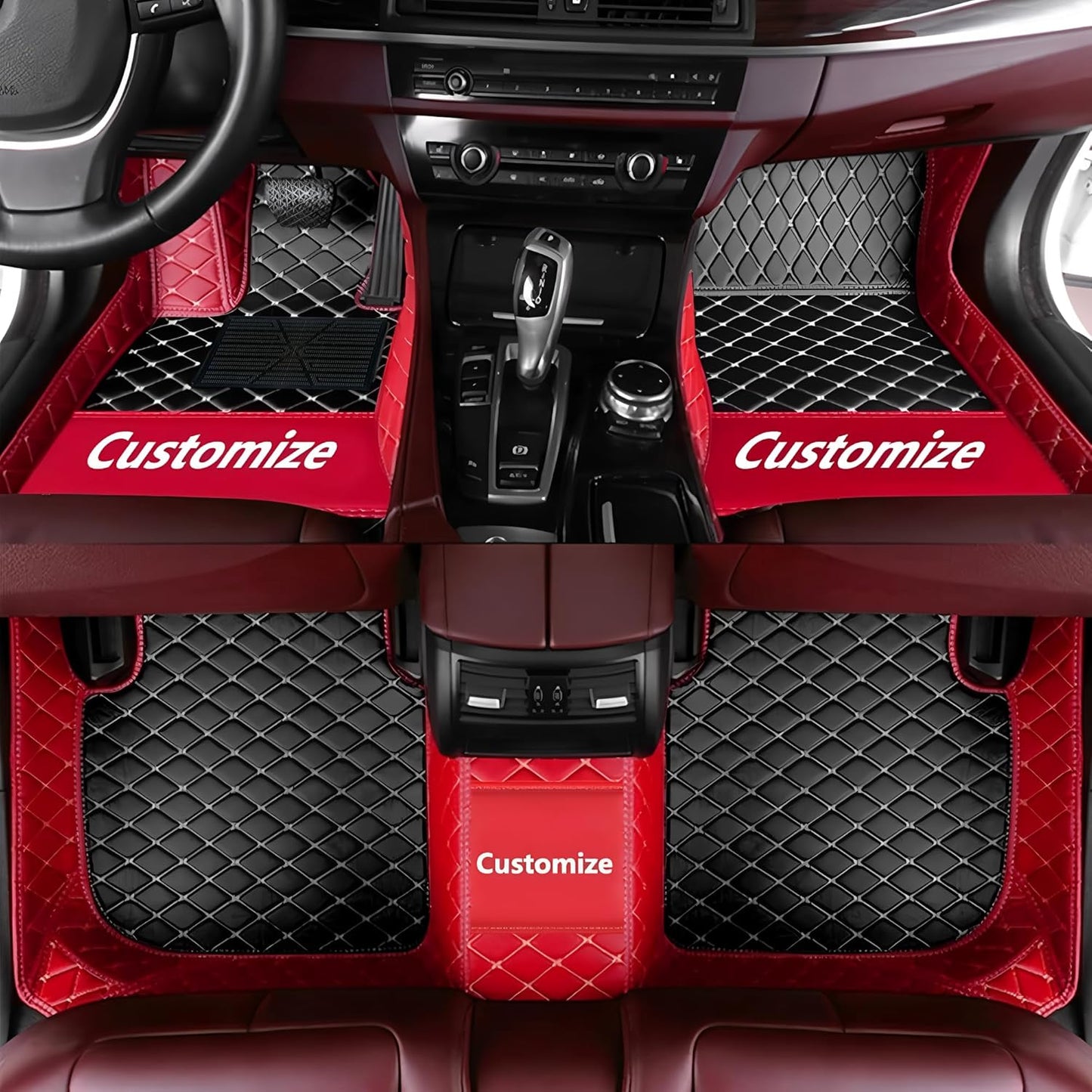 Custom Personalized Floor Mats for Cars，Luxury Full Coverage All Car Floor Mats，Anti-Slip Leather Car Mat Set ，Custom Floor Mats for 99% of Cars, Trucks & SUVs. (Red and Black)