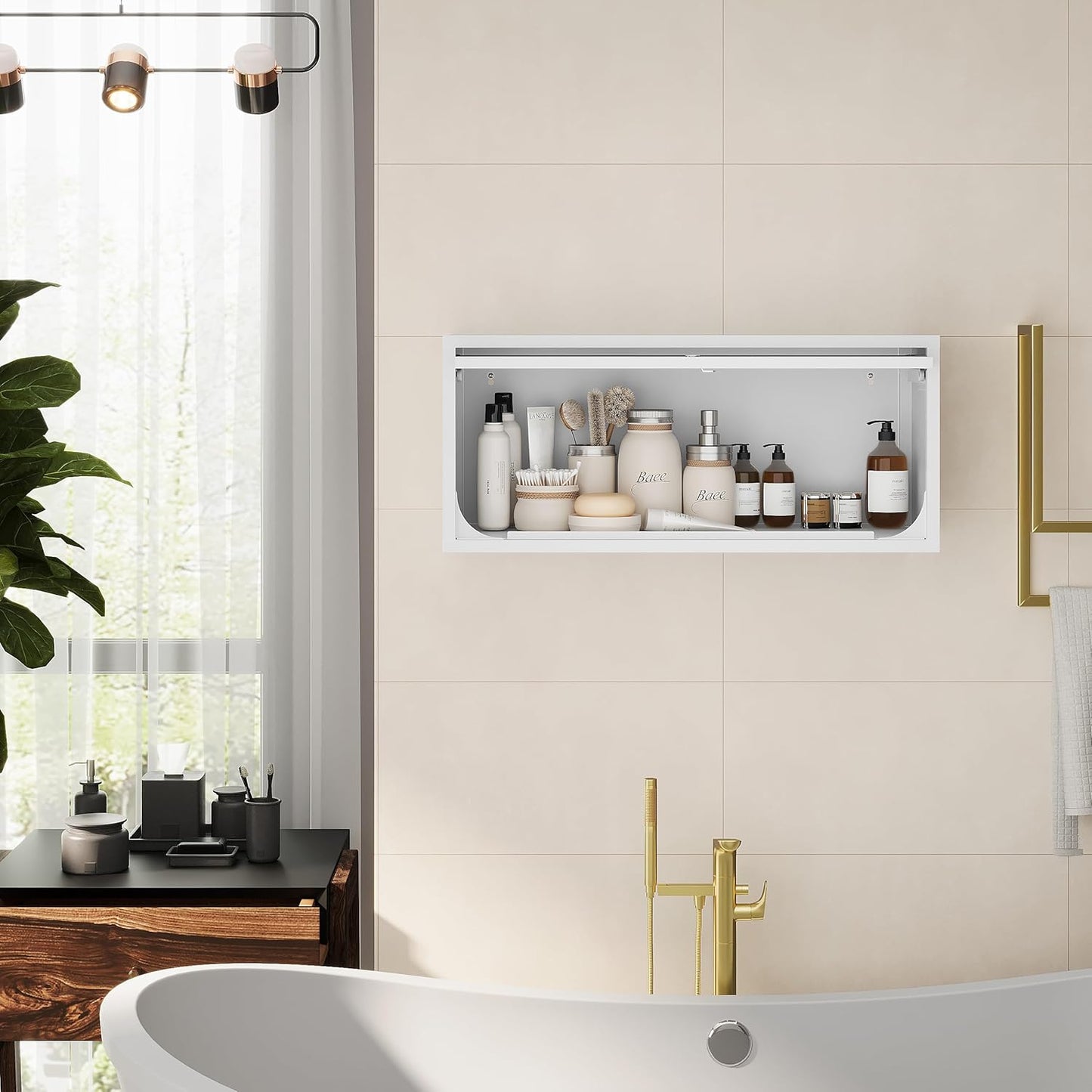 Metal Storage Cabinet White Wall Cabinets with Locking Door - Wall Mounted Storage Cabinet for Garage Warehouse Home Office - Assembly Required