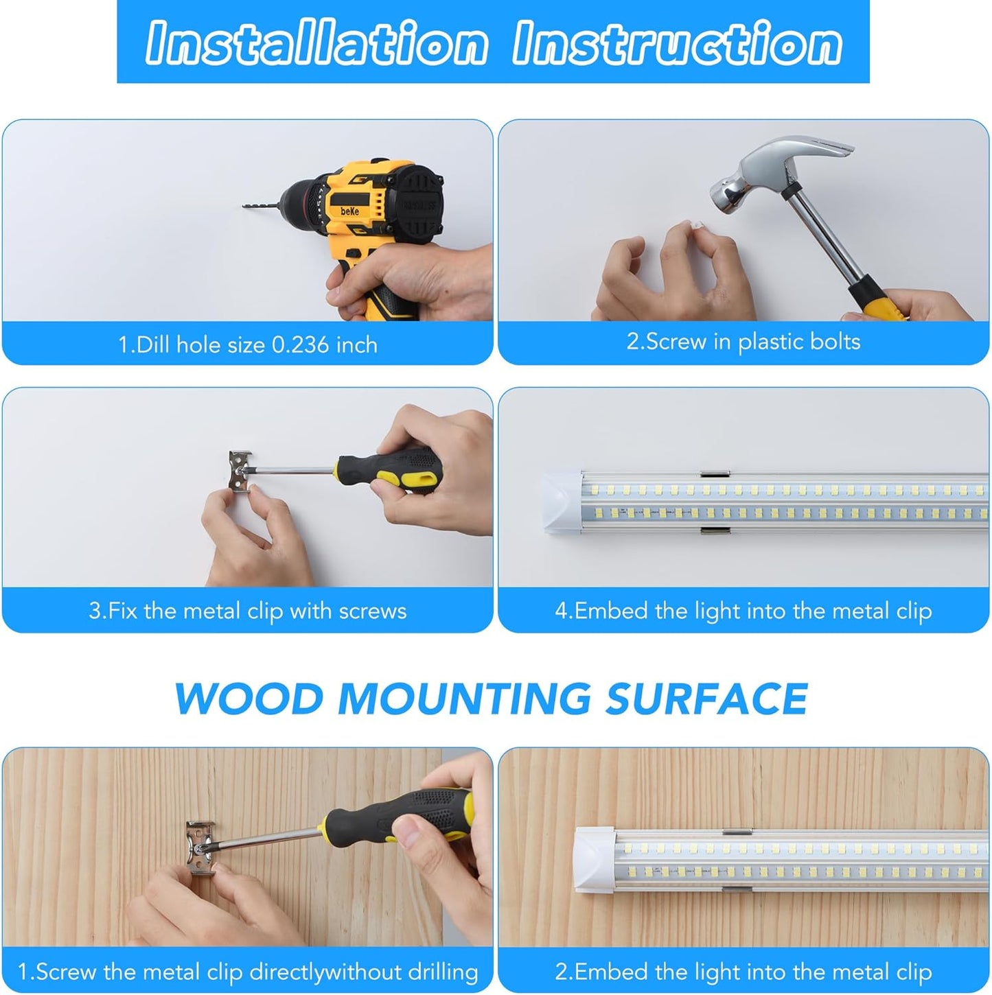 10 Pack 8FT T8 LED Shop Lights, 120W Integrated Tube Light, 19200LM 6000-6500K Daylight, Linkable Lighting, Plug & Play Energy-Saving Commercial Bay Lighting Garage Warehouse Basement (V4)