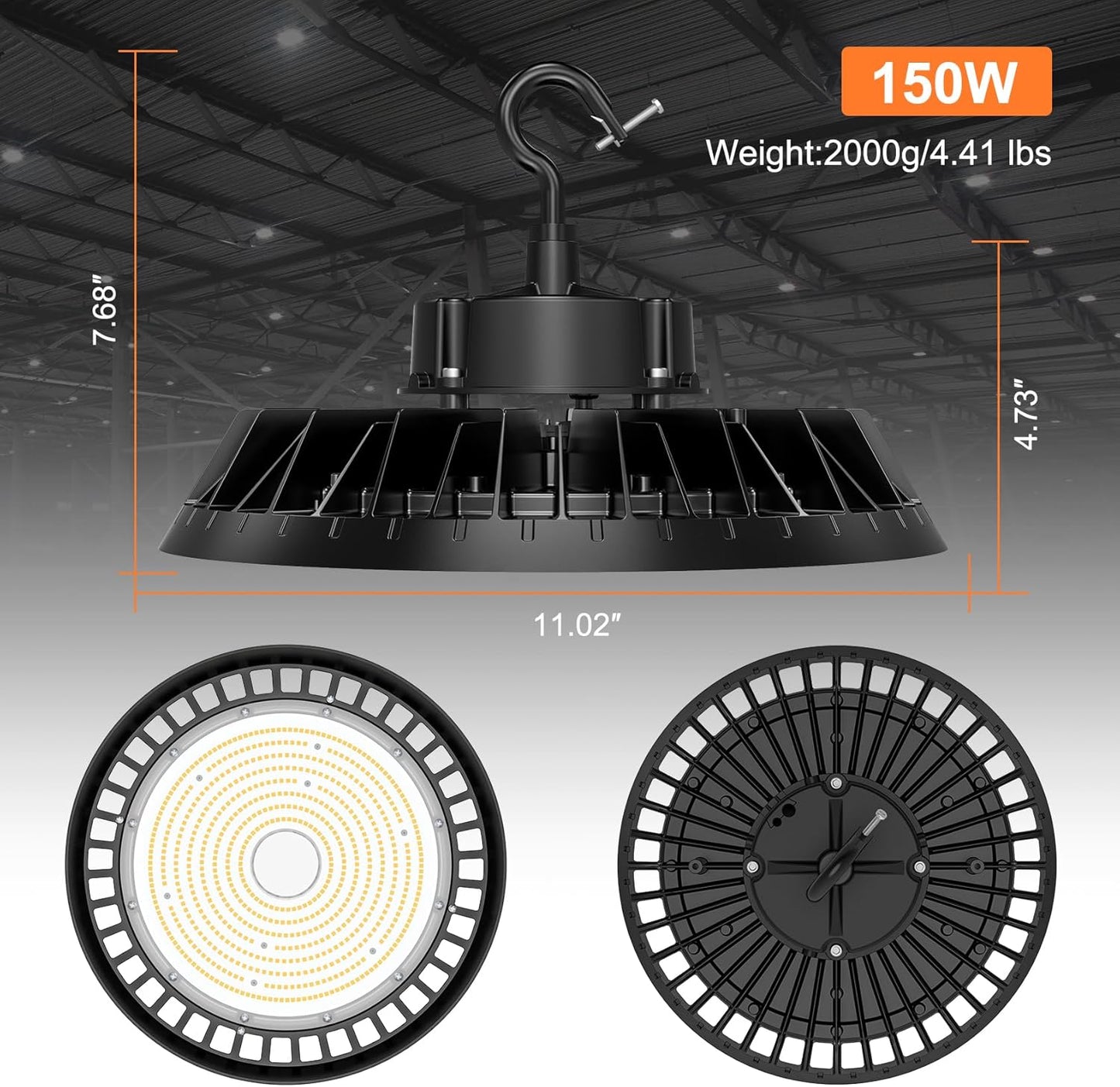 8Pack LED High Bay Lights, Super Bright 150W UFO High Bay LED Shop Lights, 22500LM 5000K, 0-10V Dimmable, 5' Cable Plug, IP65 Waterproof, ETL Listed Plug & Play Lighting for Factory Warehouse