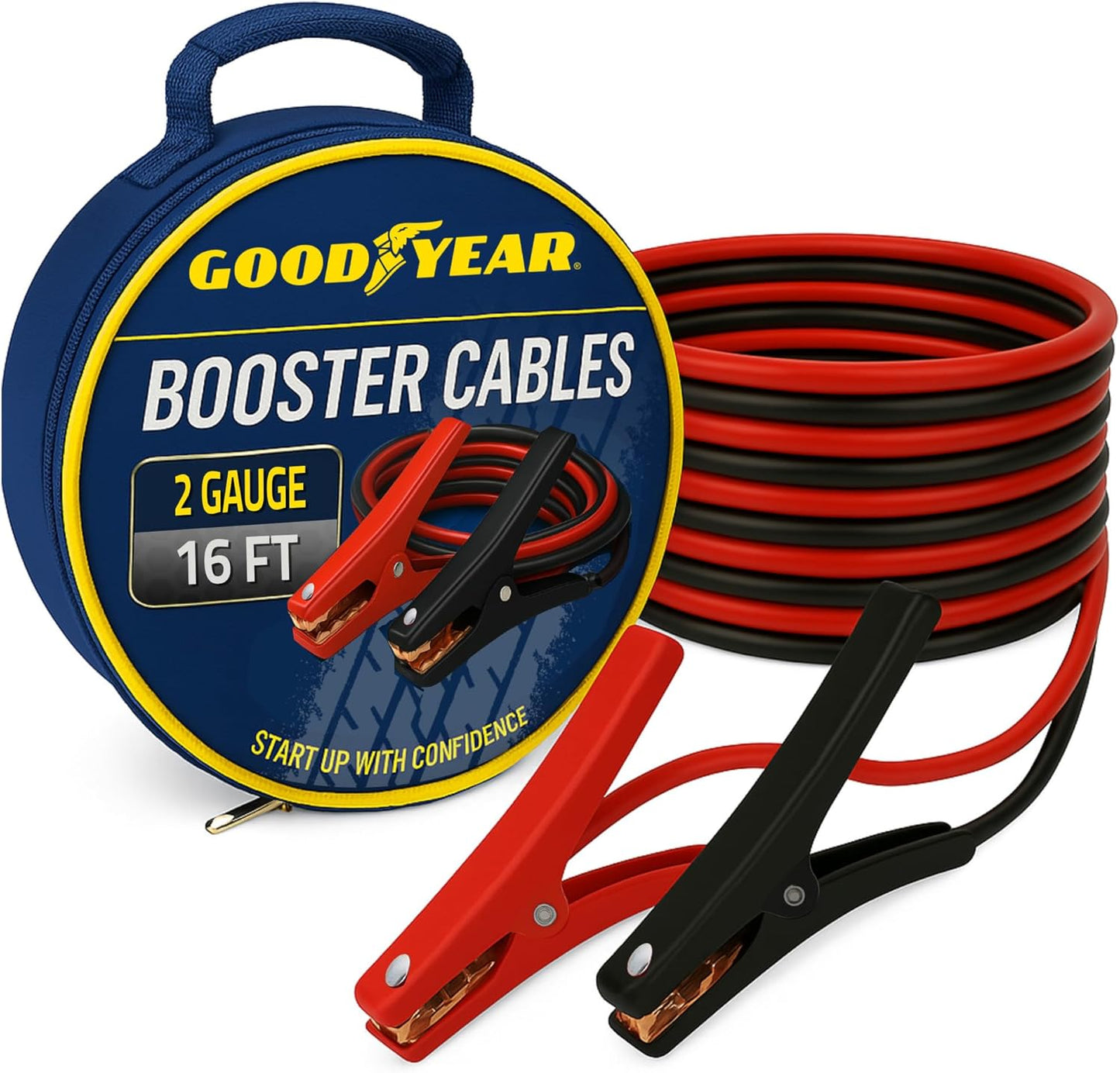 GOODYEAR Heavy Duty Jumper Cables for Car Battery – 2 Gauge 16 ft Booster Cables with Carrying Case for Cars, Trucks, SUVs, Emergency Roadside Kit